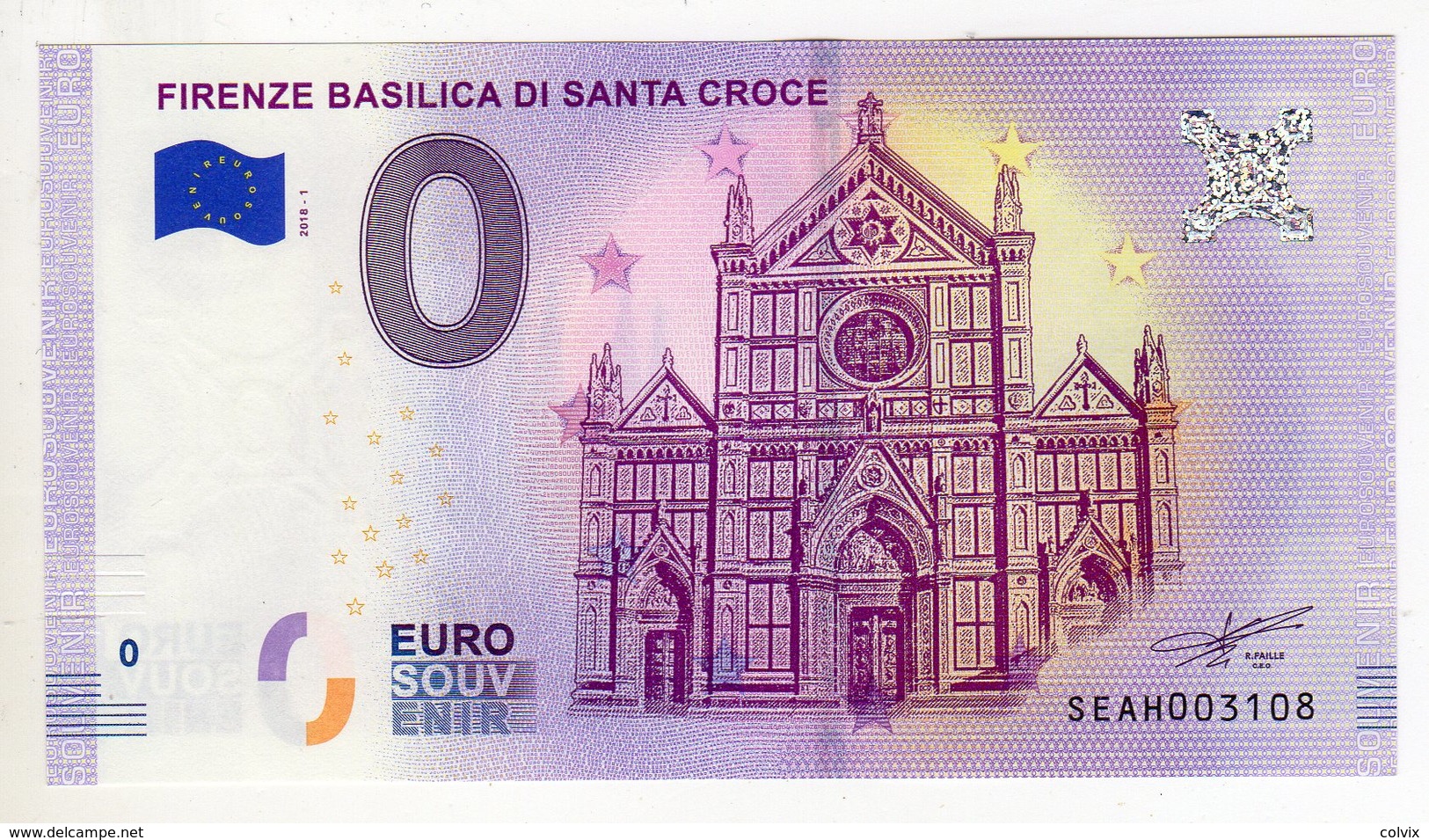 2018-1 BILLET TOURISTIQUE ITALIE 0 EURO SOUVENIR N°SEAH003108 FIRENZE BASILICA DI SANTA CROCE FLORENCE - Private Proofs / Unofficial