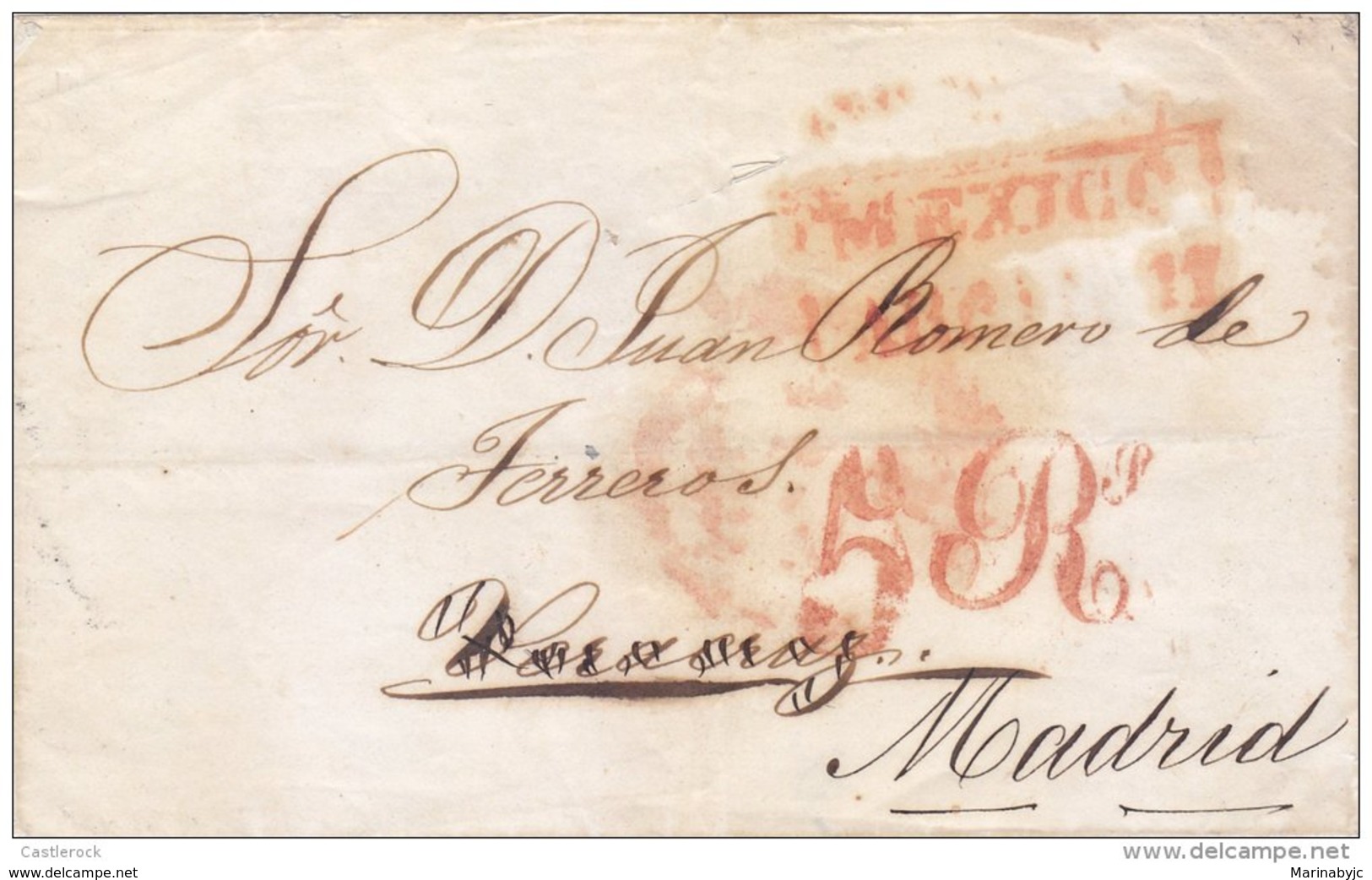 J) 1849 MEXICO, MEXICO CITY TO MADRID, 5 REALES POSTAGE DUE COLLECTED IN MADRID, MARITIME MAIL, MEXICAN INLAND RATE NOT - Mexico