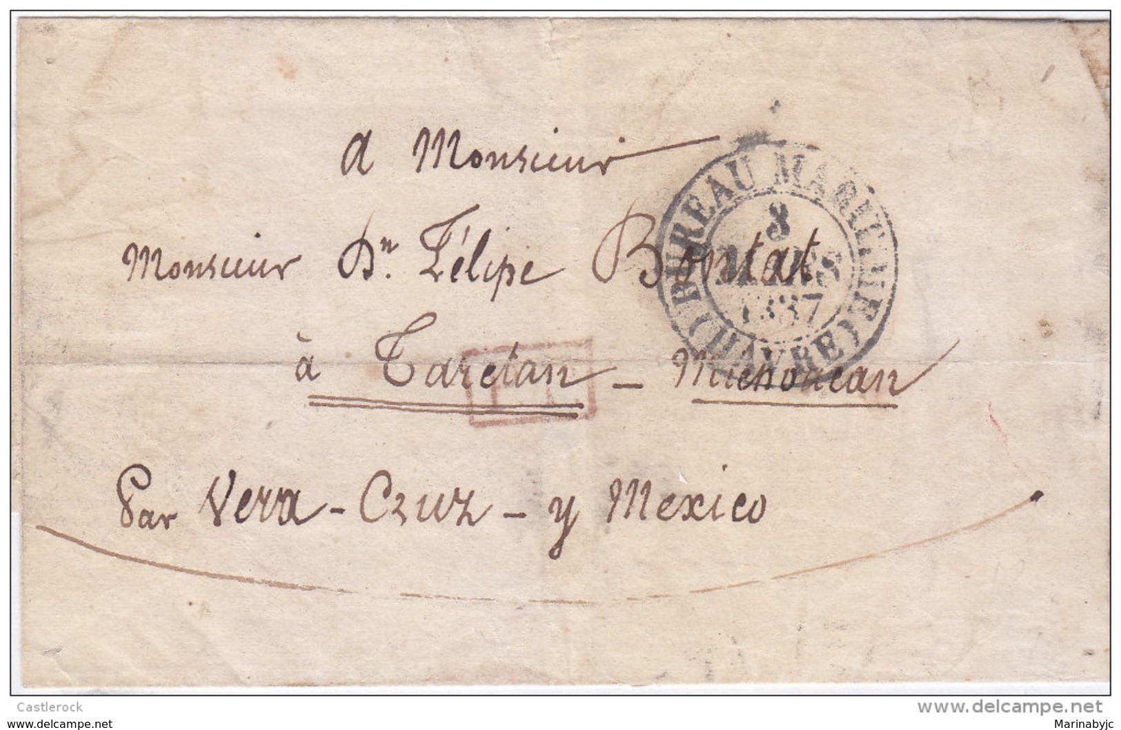 J) 1836 FRANCE, FRANCE TO TARETAN, MARITIMR MAIL, DOCKETED HENRY BONTAT PARIS 8 DEC 1836 MAILED "BUREAU MARITIME HAVRE 3 - Other & Unclassified