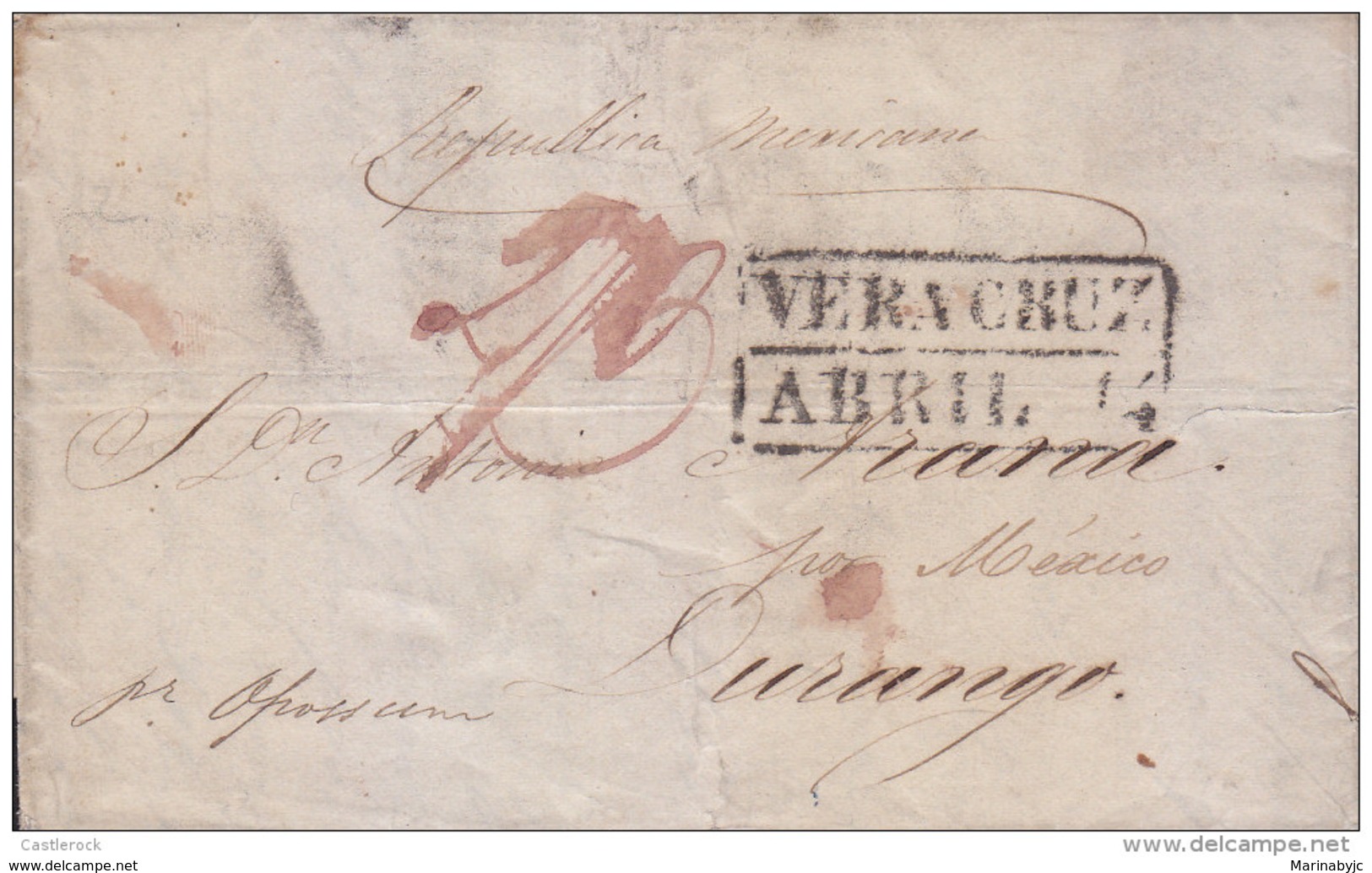 J) 1840 FRANCE, LETTER COVER FROM PARIS TO DURANGO, MEXICO, MARITIME MAIL, INSCRIBED ON THE FRONT “PER OPOSSUM”, FORWARD - Other & Unclassified