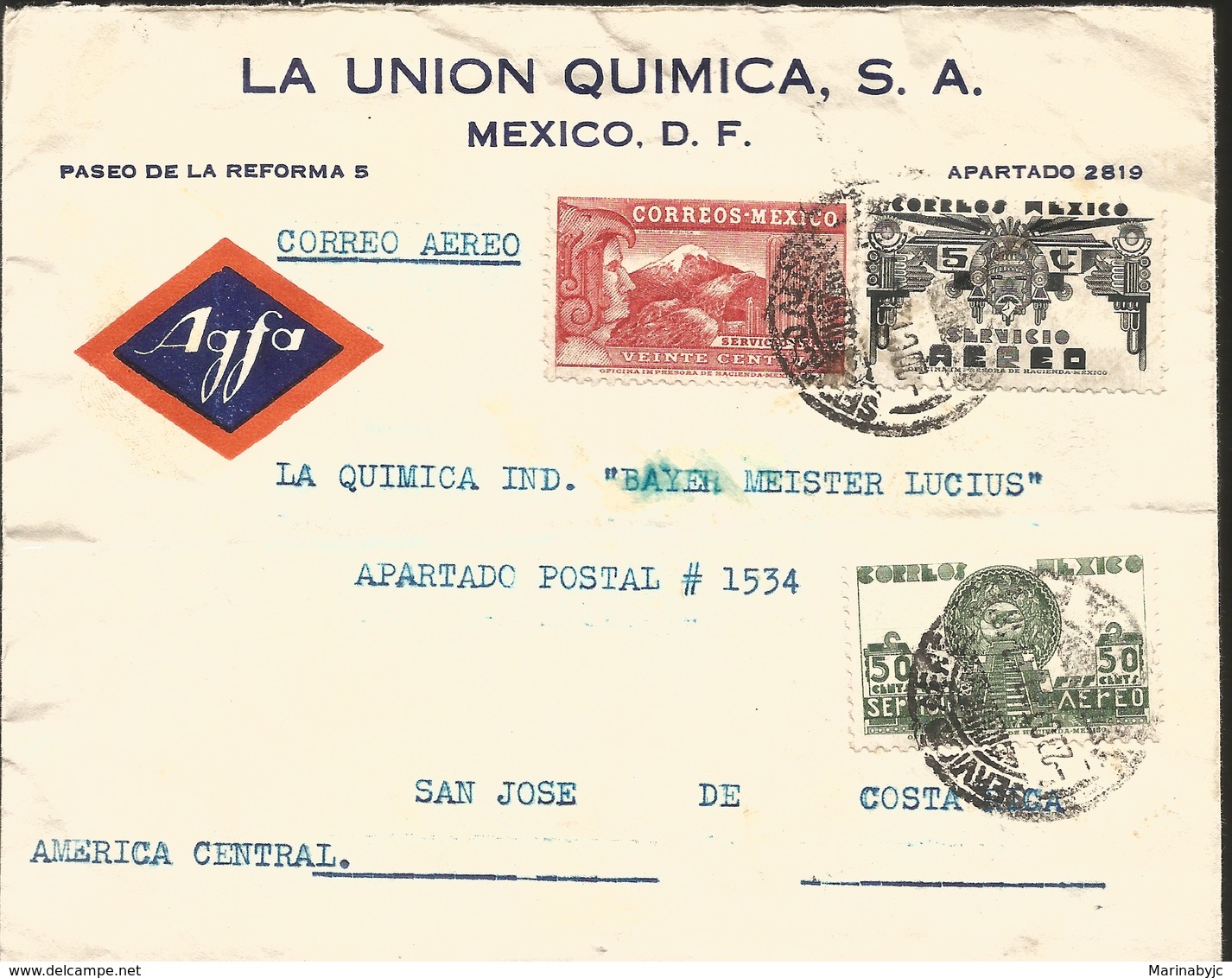 J) 1937 MEXICO, EAGLE MAN AND MOUNTAINS, SYMBOL OF AIR SERVICE, PYRAMID OF THE SUN, MULTIPLE STAMPS, THE CHEMICAL UNION, - Mexico