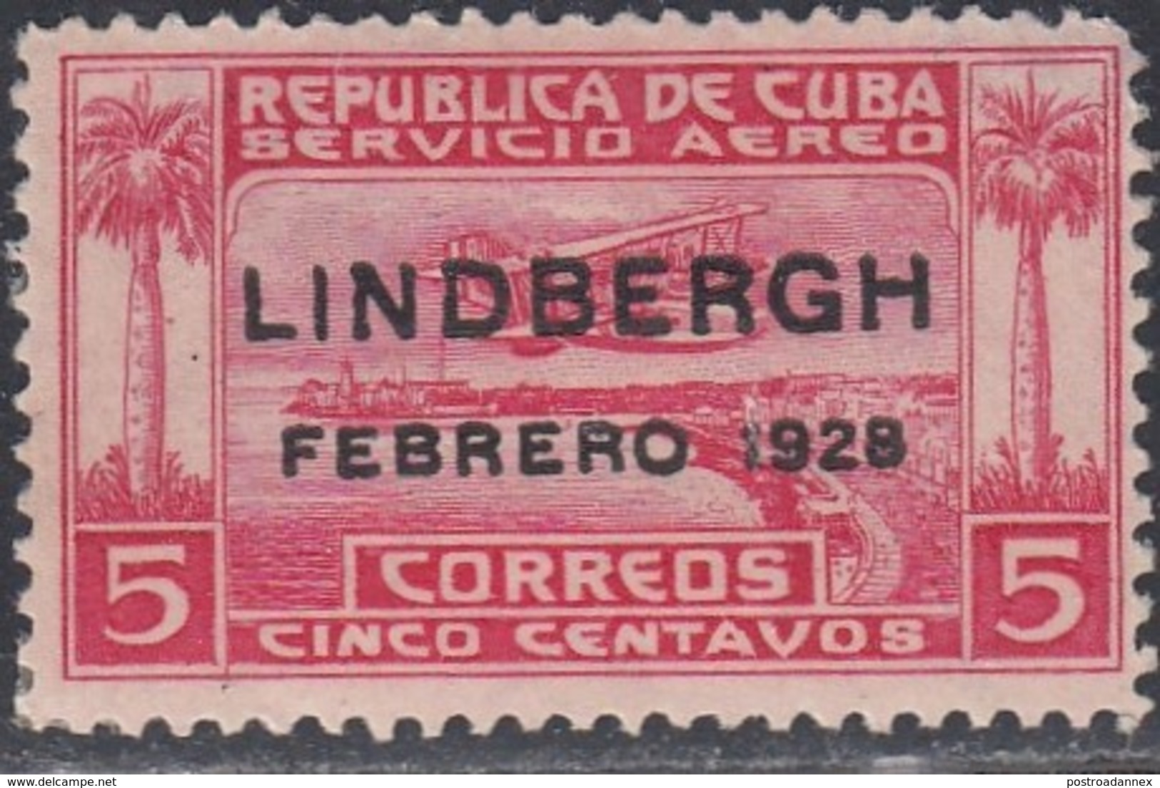 Cuba, Scott #C2, Mint Hinged, Seaplane Over Havana Harbor Overprinted, Issued 1928 - Airmail