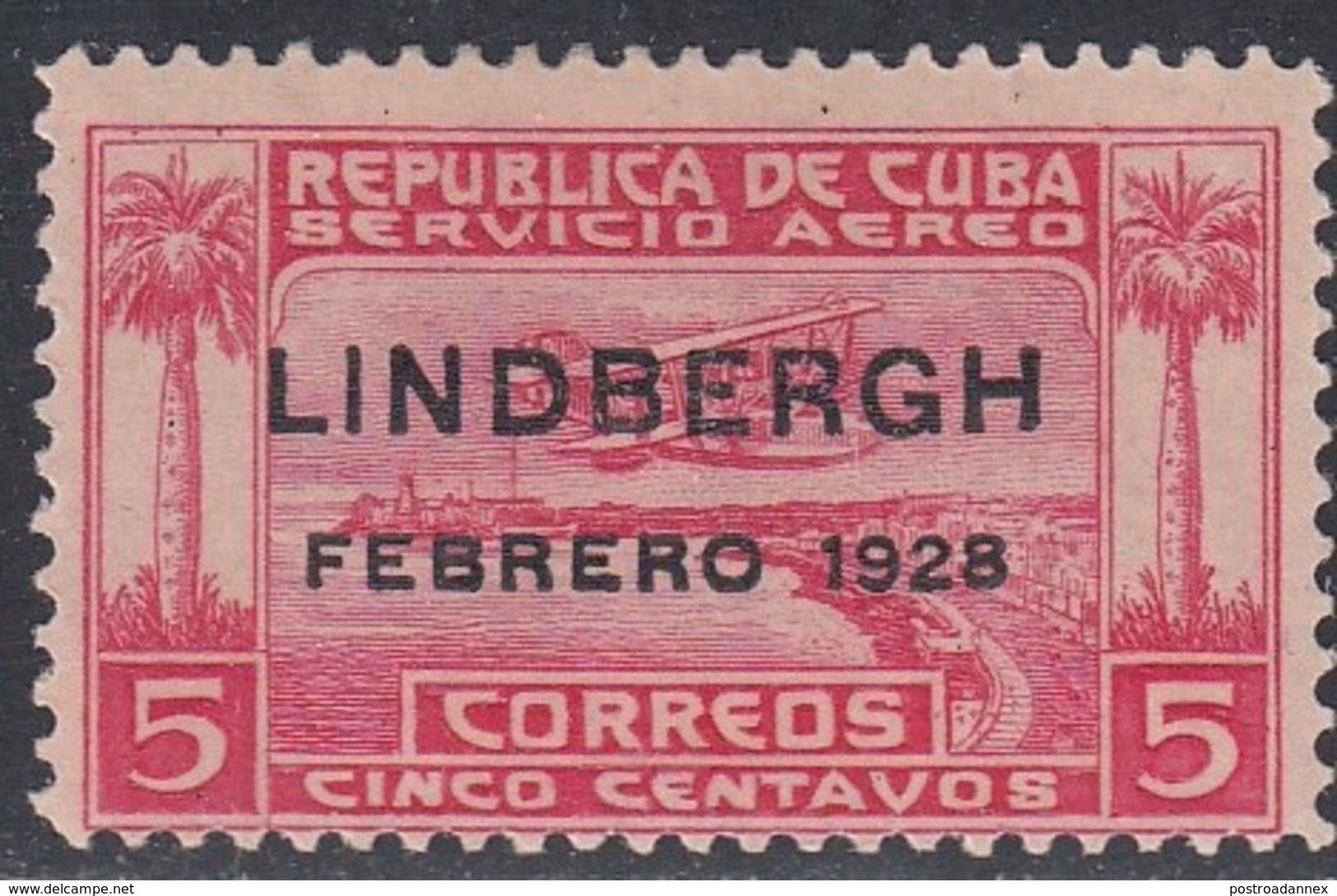 Cuba, Scott #C2, Mint Hinged, Seaplane Over Havana Harbor Overprinted, Issued 1928 - Luftpost
