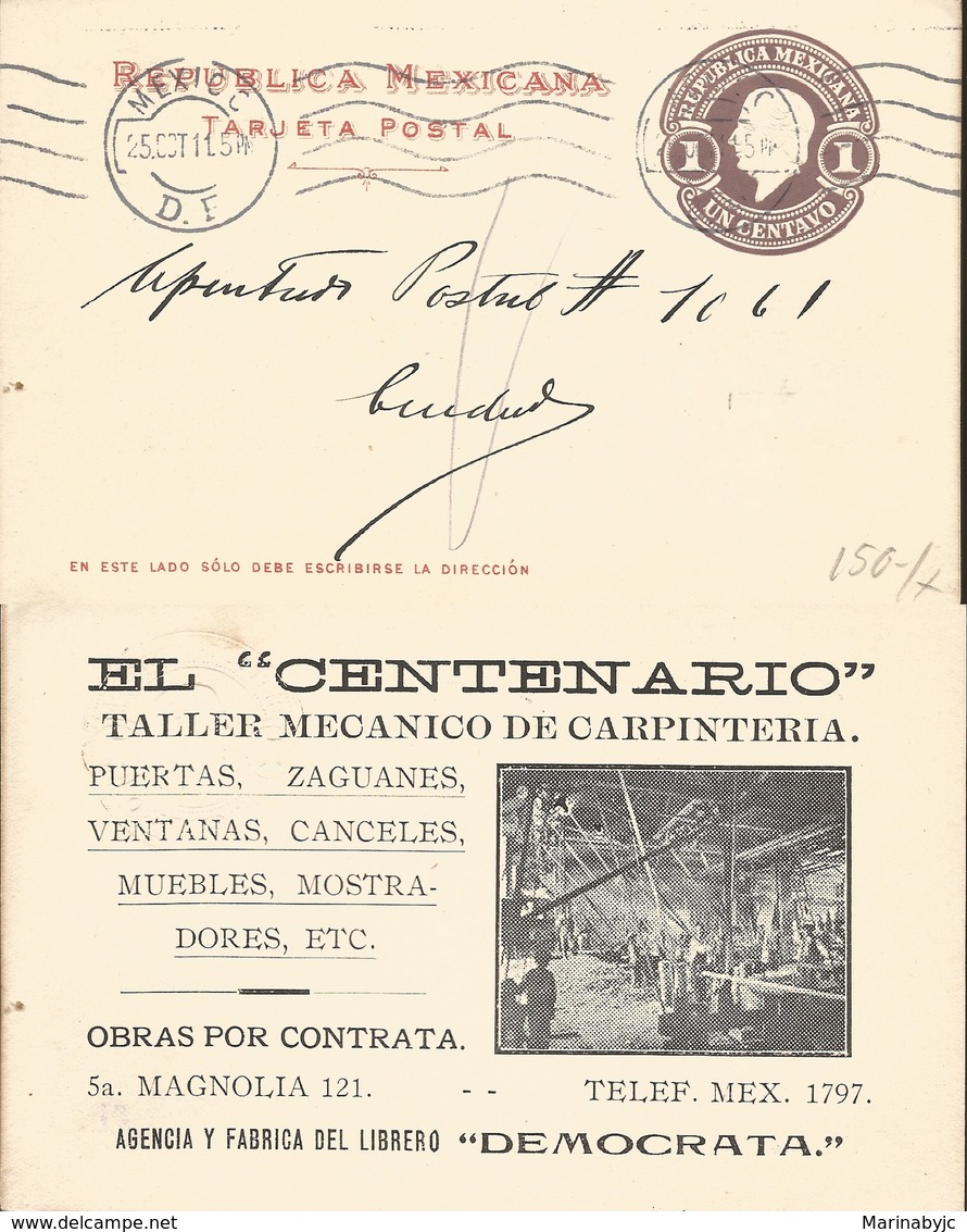 J) 1911 MEXICO, POSTAL STATIONARY, MEXICAN REPUBLIC, THE CENTENARY, CIRCULATED COVER, FROM MEXICO - Mexico