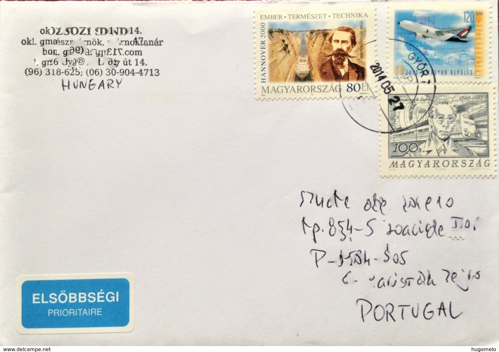 Hungary, Circulated Cover To Portugal, "Aviation", "Aircrafts", "Hannover 2000", "Painting", "Bridges", "Cattle", 2014 - Covers & Documents