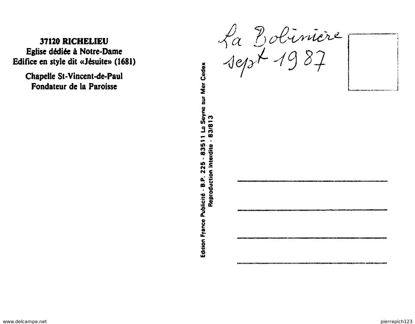 37 - Richelieu - Eglise Dédiée à Notre Dame - Chapelle Saint Vincent De Paul - Andere & Zonder Classificatie