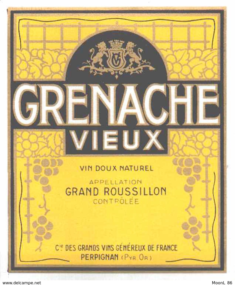 ETIQUETTE - ALCOLL - VIN - GRENACHE VIEUX - VINS DOUX NATUREL  GRAND ROUSSILLON  PERPIGNAN - Vin De Pays D'Oc