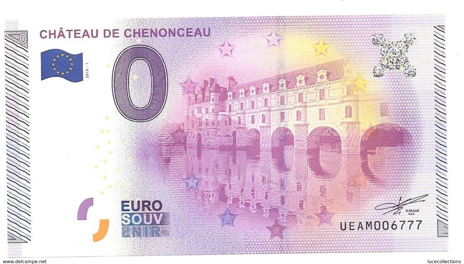 Billet Touristique Zéro Euro 2015 Chateau De Chenonceau 1339 - Altri & Non Classificati