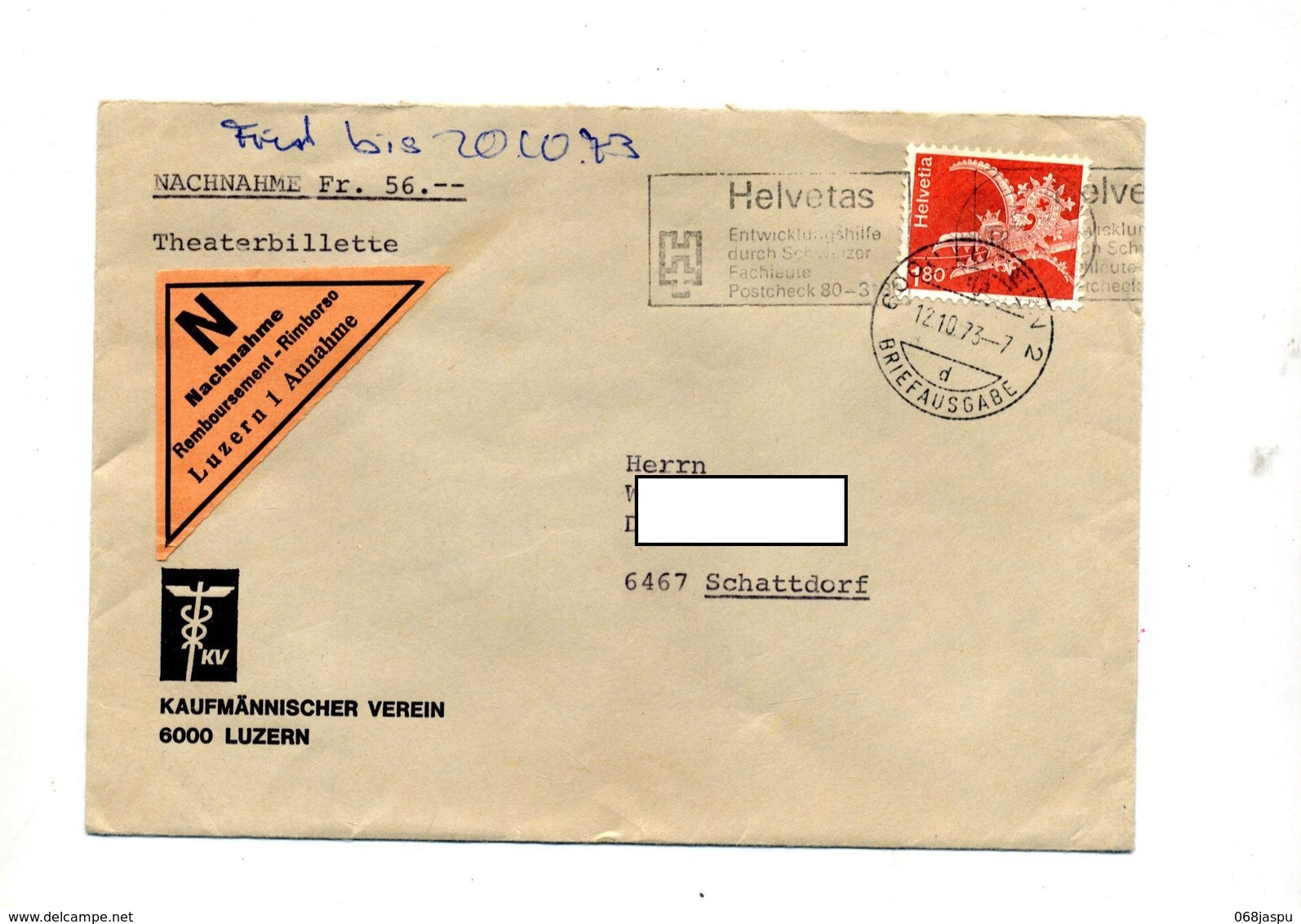 Lettre Contre Remboursement  Flamme Cachet Luzerne Sur Gargouille - Postmark Collection