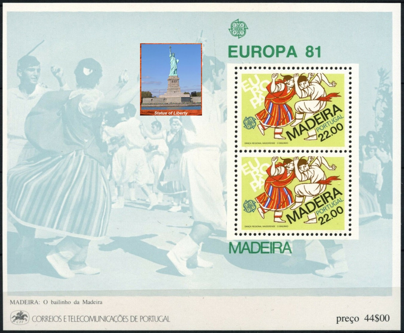 PORTUGAL MADEIRA -   Statue Of Liberty National Monument -1 Sheet MNH - Monumenten