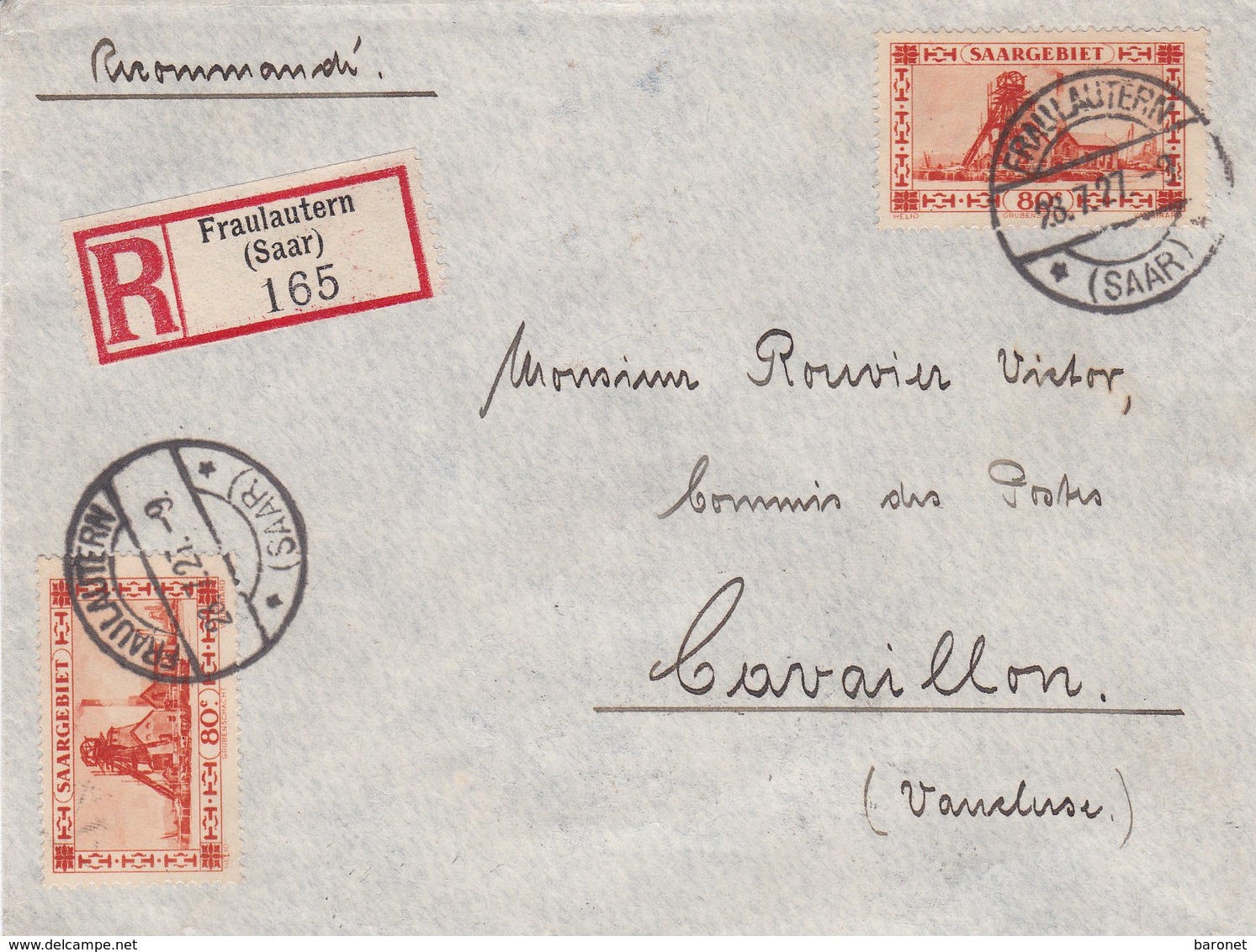 Env Recommandée T.P. Ob Fraulautern 28 7 27, Env Pour Cavaillon, Vaucluse - Storia Postale