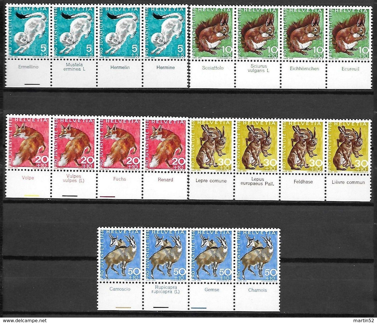 Schweiz Suisse 1965/66: Pro Juventute Zu WI 210-219  Wildtiere Animaux Sauvage ERNI ** MNH + Tab 4-sprachig (CHF 68.80) - Gibier