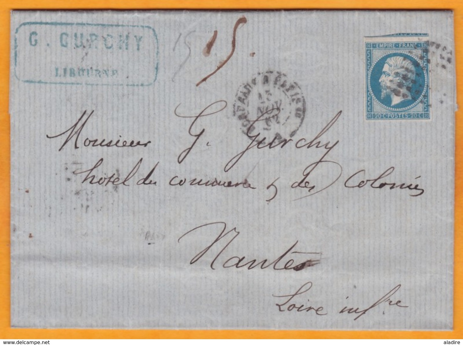 1862 - 20 C Napoléon III Bleu Empire ND Sur Lettre Pliée Avec Corresp 2 Pages De Libourne Vers Nantes - Convoyeur - 1849-1876: Classic Period