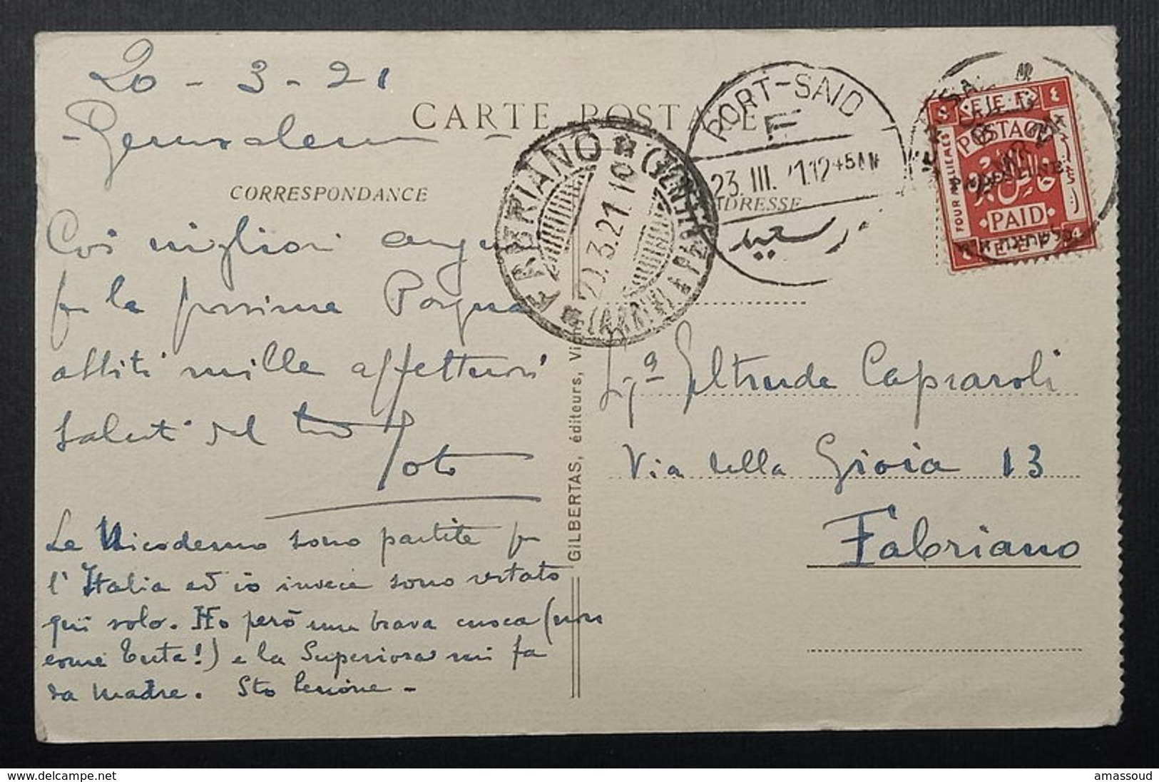 Palestine Jerusalem 4m Surcharge 1921 Port Said Italy Rare Bethlehem - Palestine