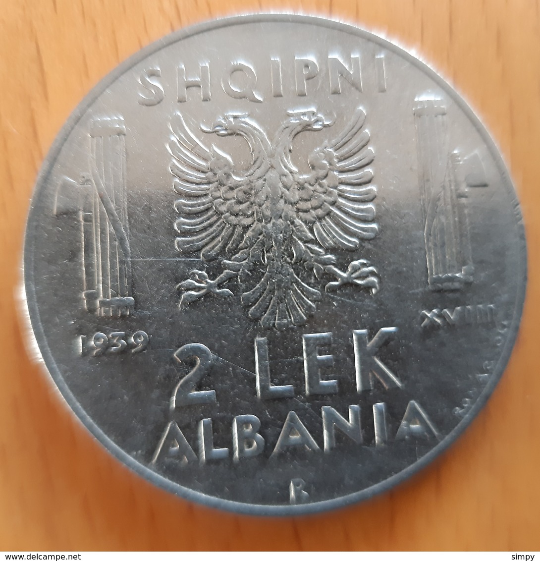 ALBANIA 2 Lek 1939 Non Magnetic - Albanien