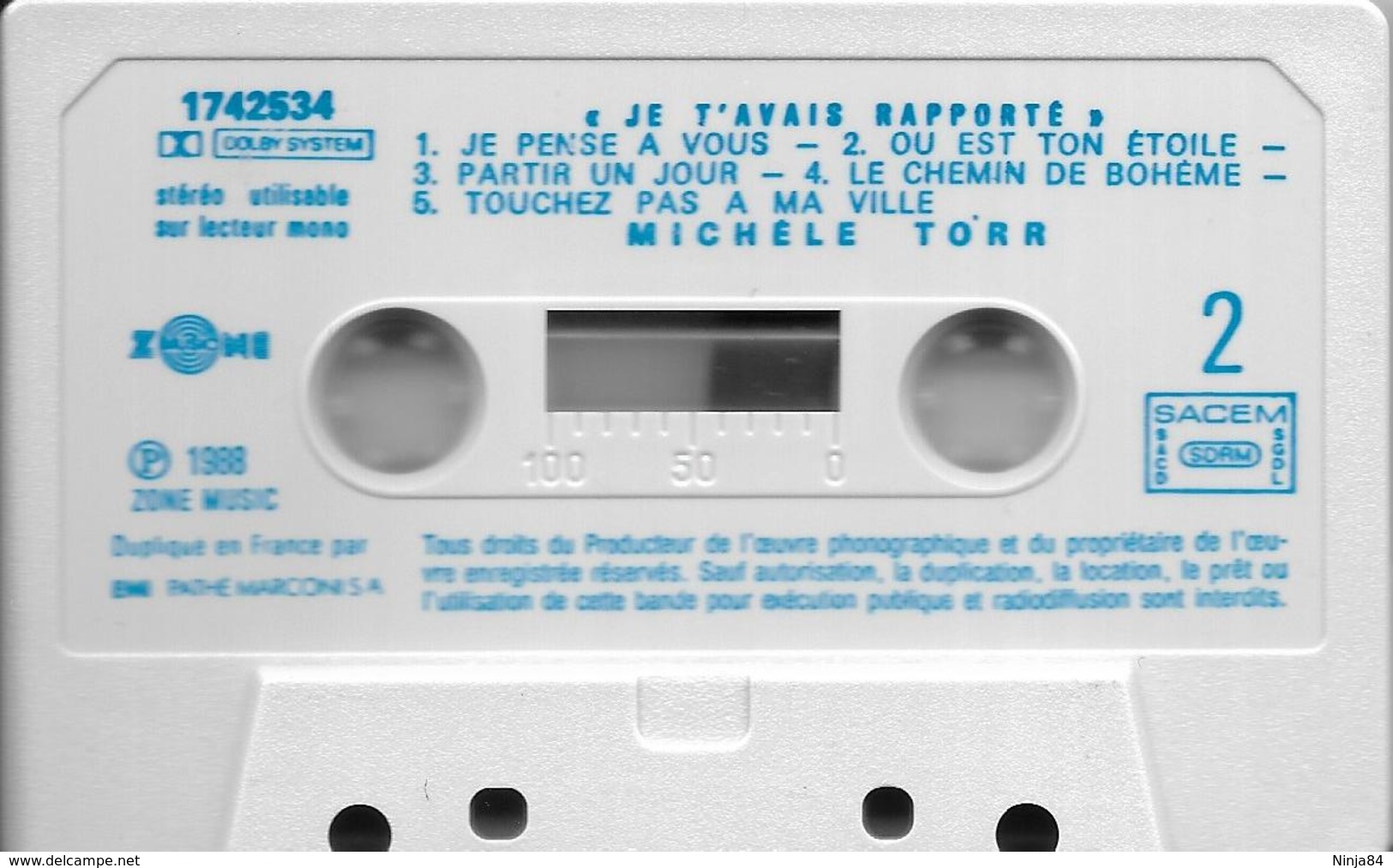 K7 AUDIO Michèle Torr / Didier Barbelivien  "  Je T'avais Rapporté  " - Audiocassette