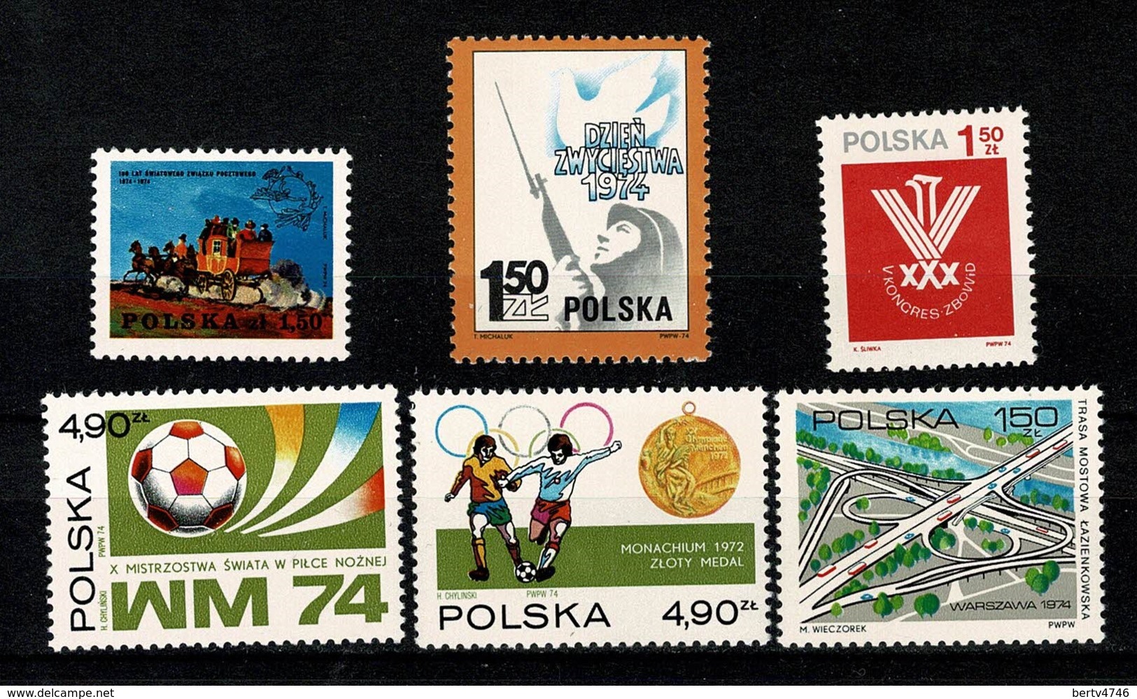 Polska 1974 Yv. 2148**, 2149**, 2150**, 2155/56**, 2164**,  Mi 2308, 2312**, 2313**, 2315/16**, 2327** MNH - Neufs