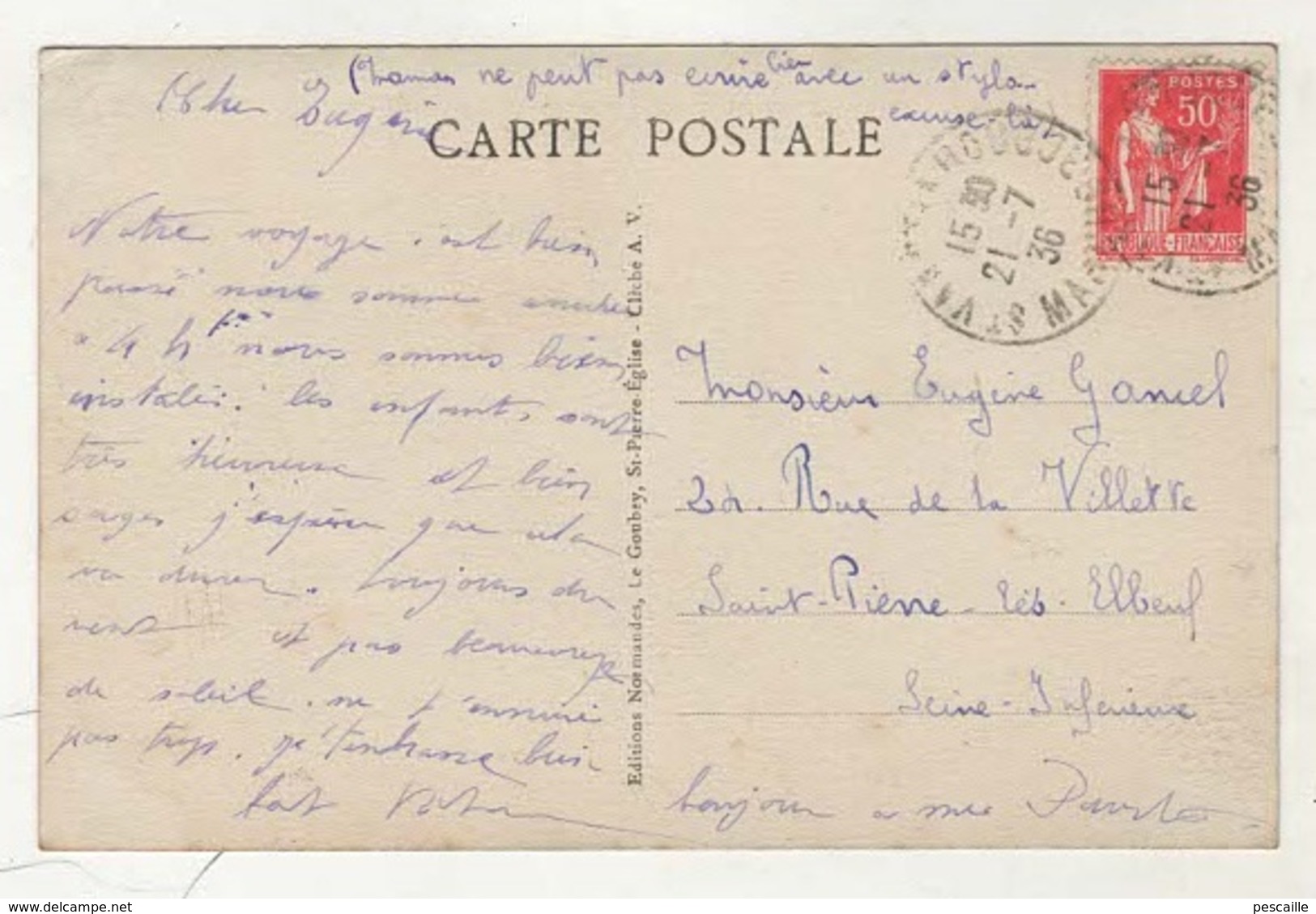 50 MANCHE - CP COLORISEE ANIMEE SAINT VAAST LA HOUGUE - LE PORT ET LES QUAIS - LE GOUBEY N° 4595 - CIRCULEE EN 1936 - Saint Vaast La Hougue