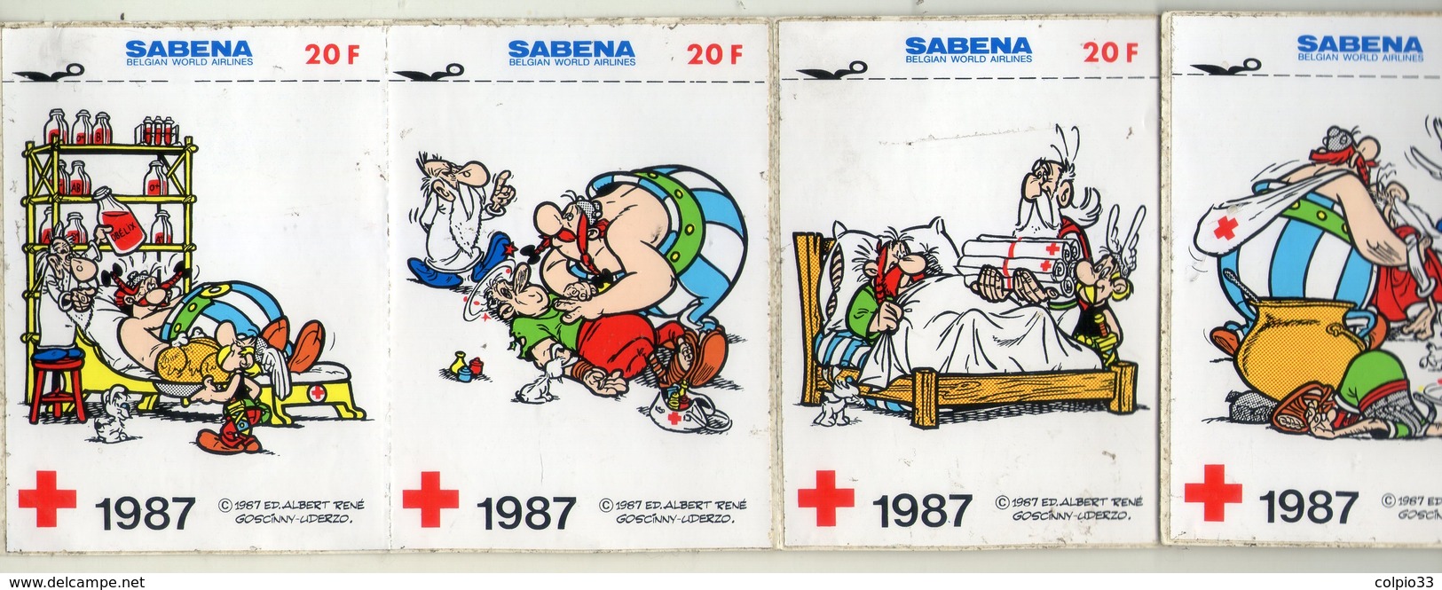 AUTOCOLLANT .  STICKER .  1987 . LOT DE CINQ . ASTERIX - OBELIX . GOSCINNY UDERZO . CROIX ROUGE . SABENA - Pegatinas