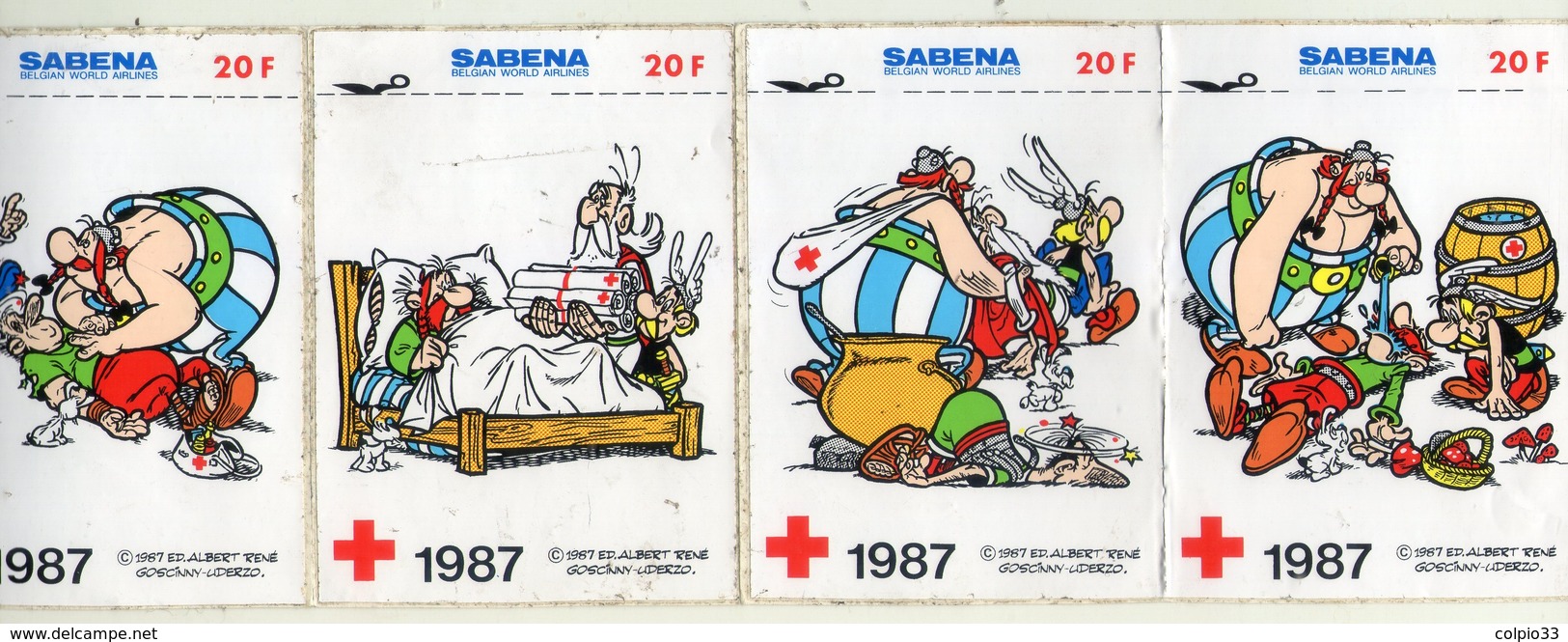 AUTOCOLLANT .  STICKER .  1987 . LOT DE CINQ . ASTERIX - OBELIX . GOSCINNY UDERZO . CROIX ROUGE . SABENA - Pegatinas