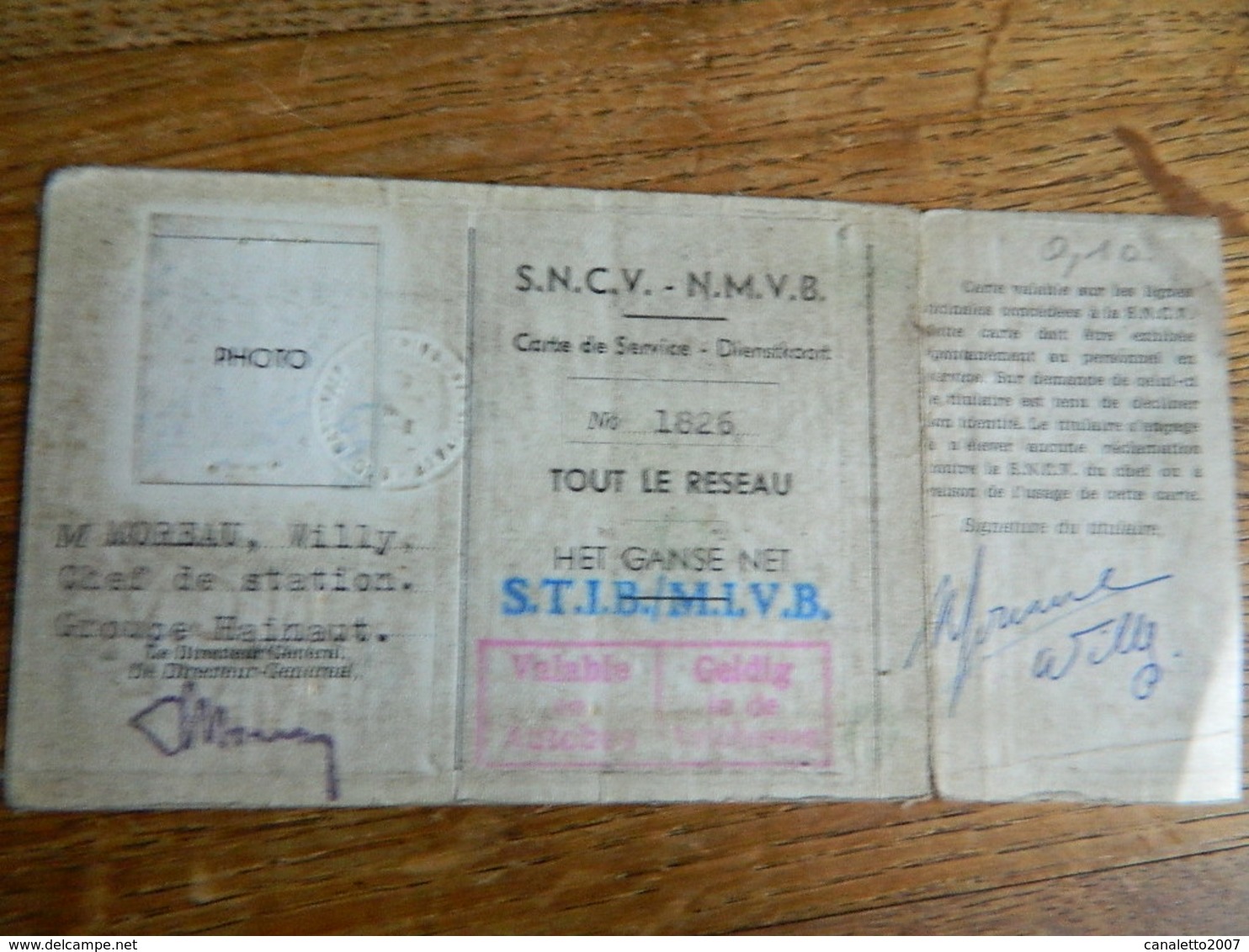 TRAM:TRES RARE CARTE DE SERVICE DE LA SNCV MOREAU WILLY CHEF DE STATION -VALABLE TOUT LE RESEAU +AUTOBUS" - Europe