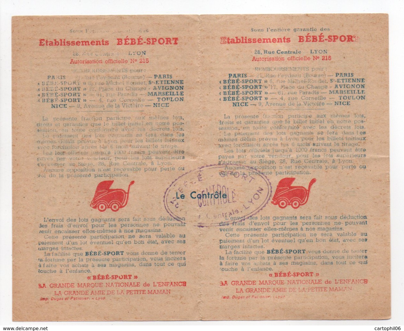 - BILLET DE LOTERIE NATIONALE 1941 - 8e TRANCHE - Etablissements BÉBÉ-SPORT - - Billets De Loterie