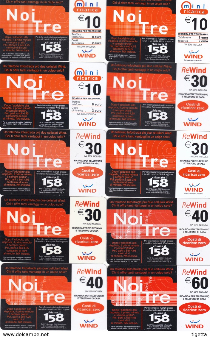 LOTTO 62 DI N° 10 SCHEDE PREPAGATE & RICARICHE "WIND NOITRE" TUTTE DIVERSE - [2] Tarjetas Móviles, Prepagadas & Recargos