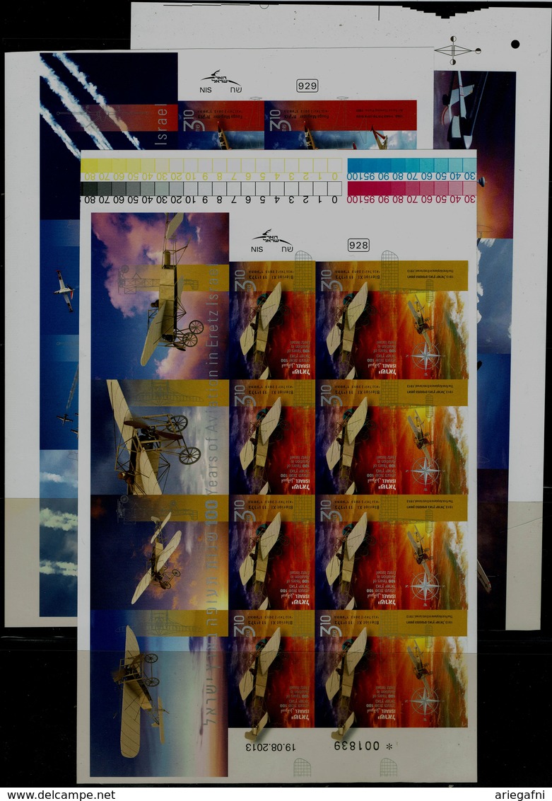 ISRAEL  2013 100 YEARS OF AVITION IN ERETZ ISRAEL SET OF 3 SHEET IMPERF MNH VF!! - Imperforates, Proofs & Errors