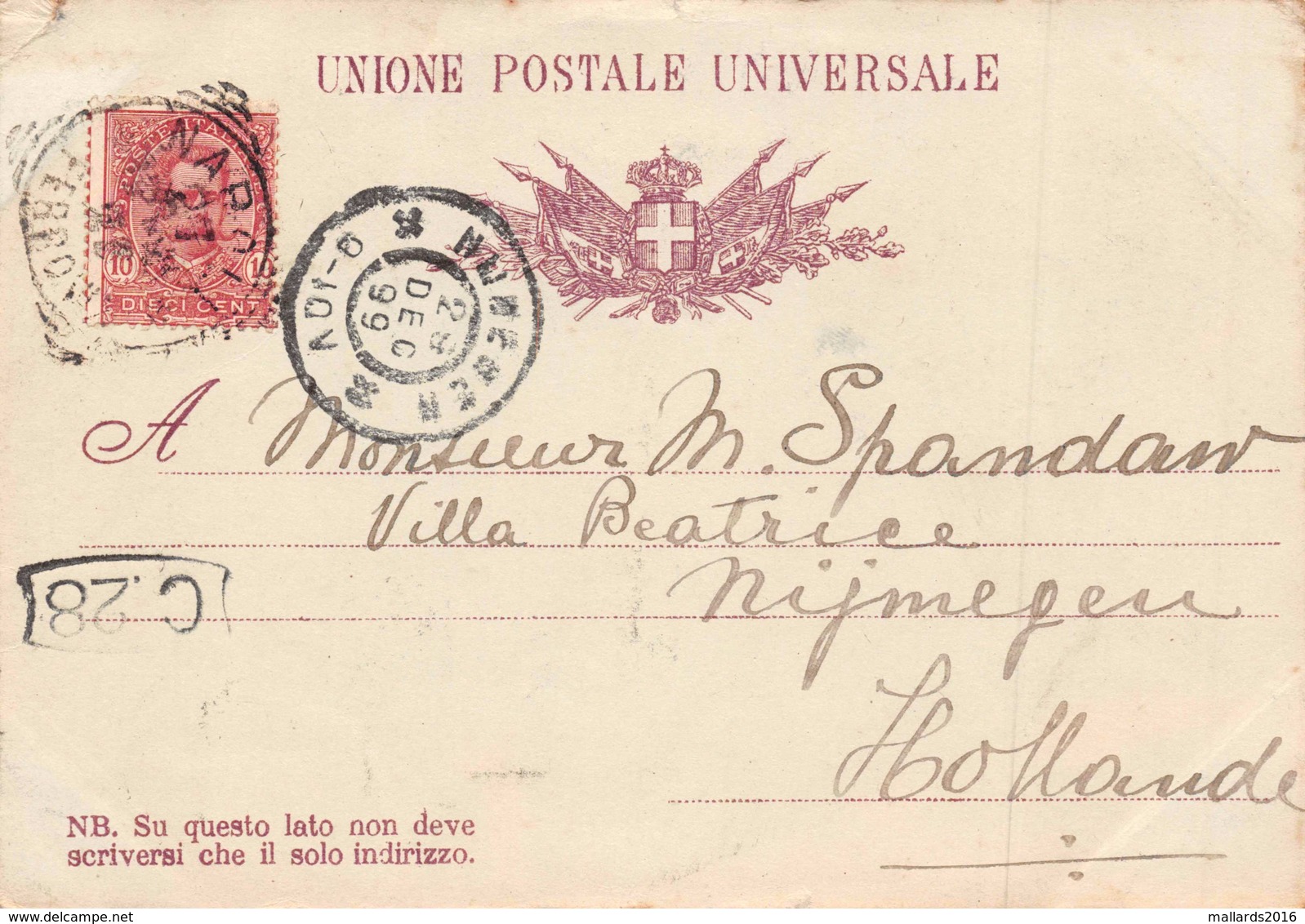 UNIONE POSTALE UNIVERSALE - AMALFI - NAPOLI - CAPRI - POSTED DECEMBER 1899 ~ A 121 YEAR OLD POSTCARD #21424 - Altri & Non Classificati