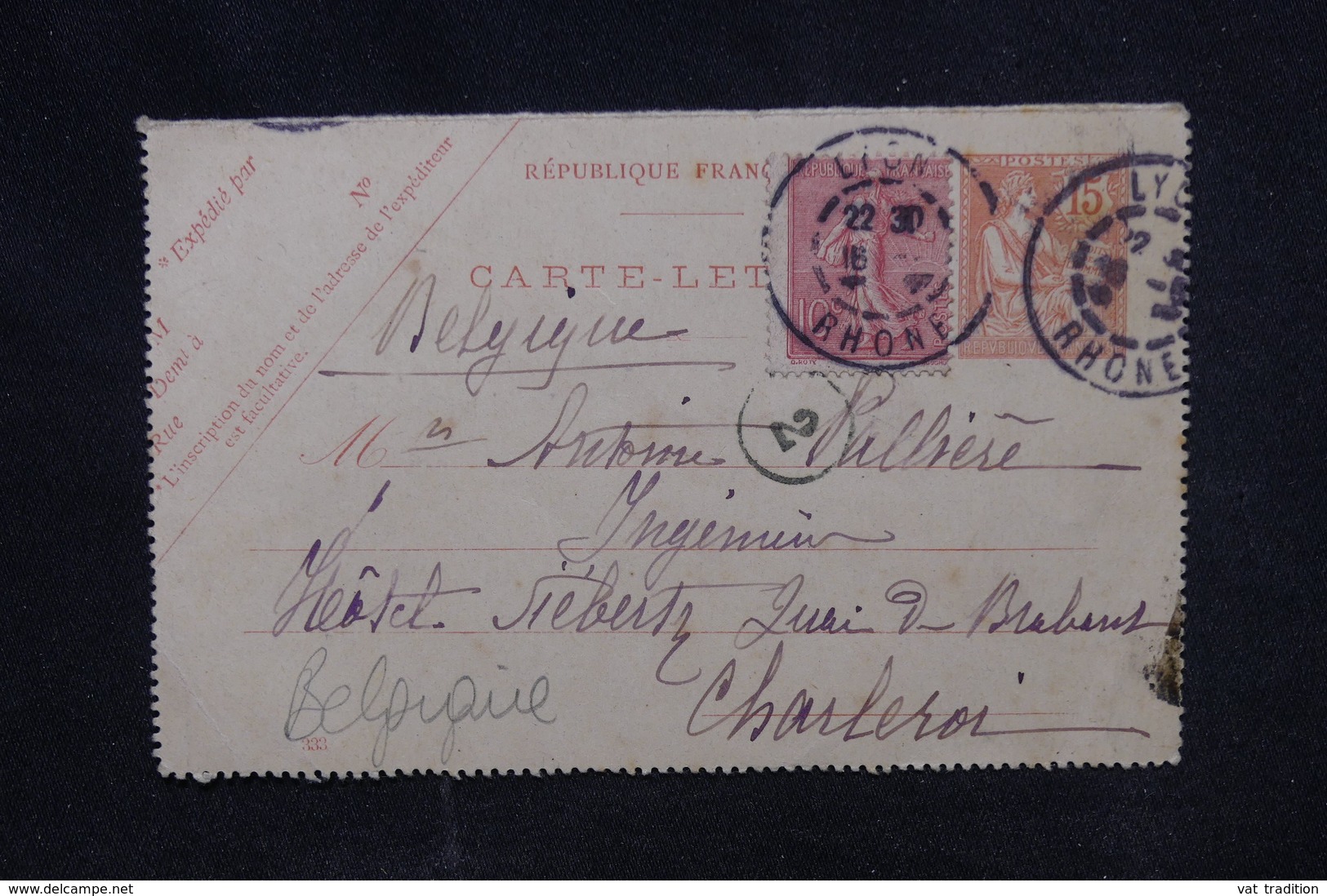 FRANCE  - Entier Postal Type Mouchon  + Semeuse De Lyon Pour La Belgique En 1904 - L 53831 - Cartes-lettres