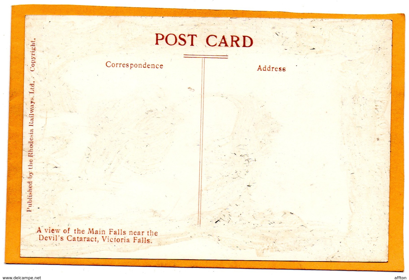 The Victoria Falls Zambia Old Postcard - Zambie