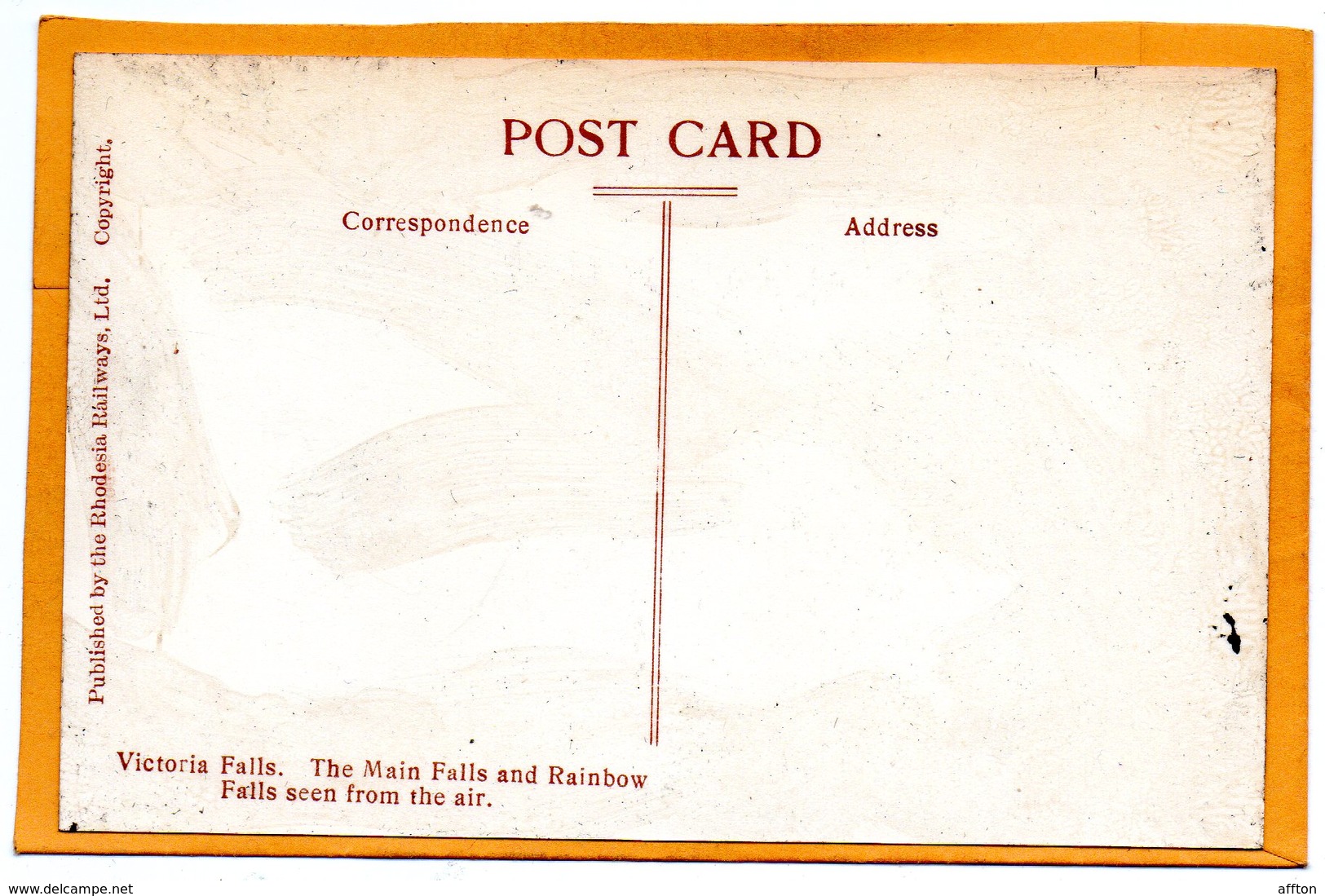 The Victoria Falls Zambia Old Postcard - Sambia