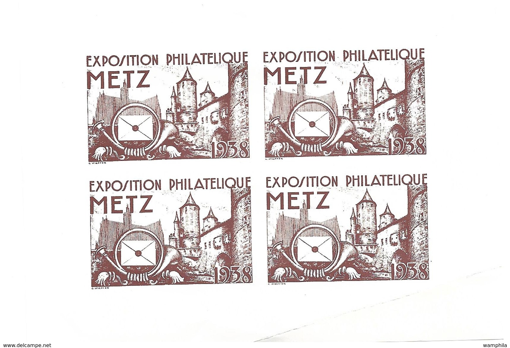 Exposition Philatelique De Metz 1938 Bloc De Quatre Vignettes** Non Dentelé Marron.Voir Description. - Briefmarkenmessen