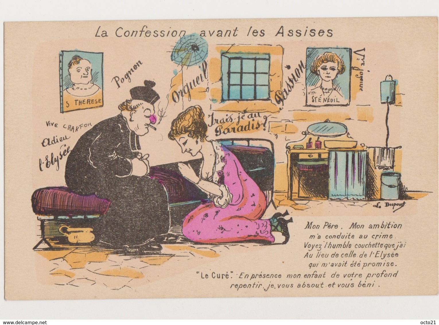 Cpa Illustrateur L.DUPONT/ La Confession Avant Les Assises ( Adieu L'Elysée ) - Satirical