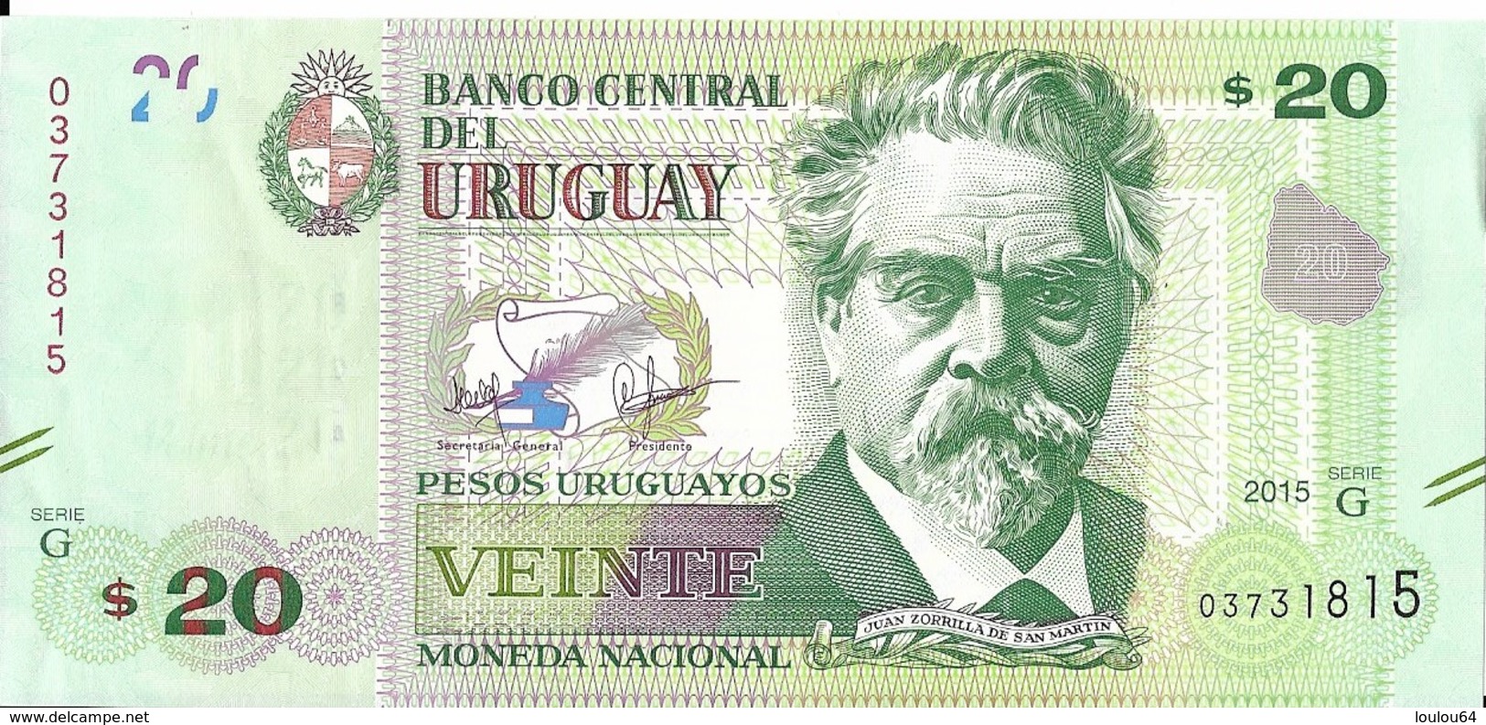 Uruguay - 20 Pesos 2015 - Série G- N° 03731815 - Neuf, Non Circulé - - Uruguay