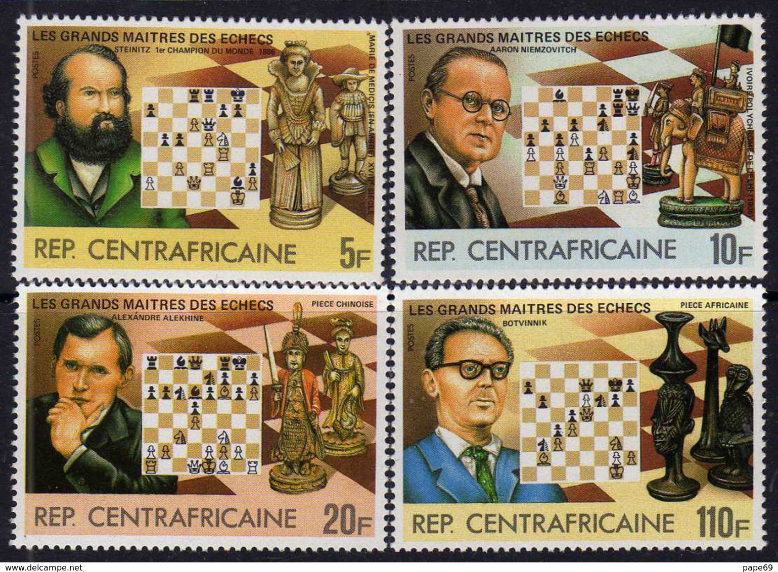 Centrafricaine N° 573 / 76 XX Grands Maîtres Des échecs. La Série Des 4 Valeurs Sans Charnière, TB - Centrafricaine (République)