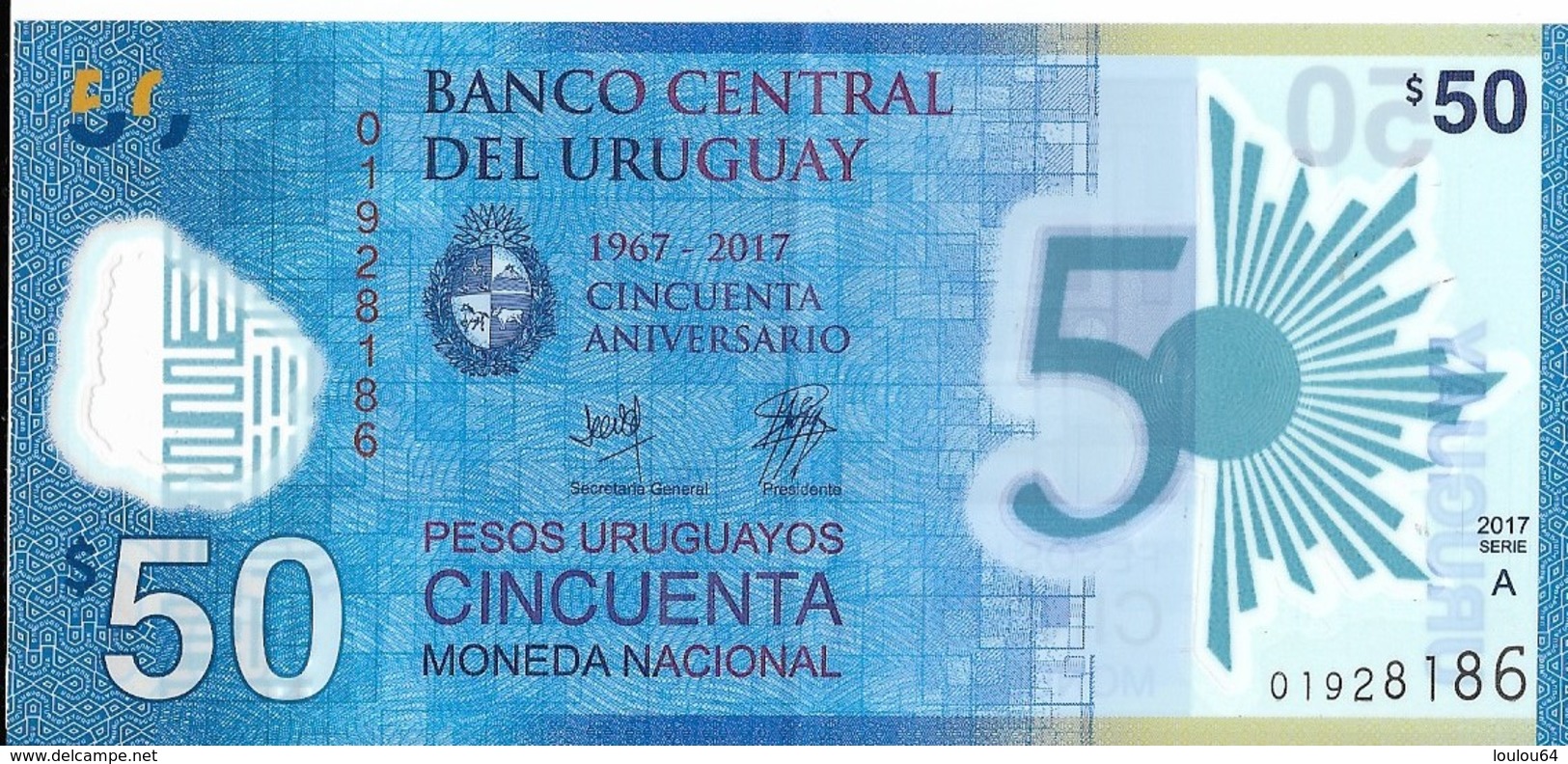 Uruguay - 50 Pesos 2017 - Série A - N° 01928186 - Neuf Avec Légère Pliure - - Uruguay