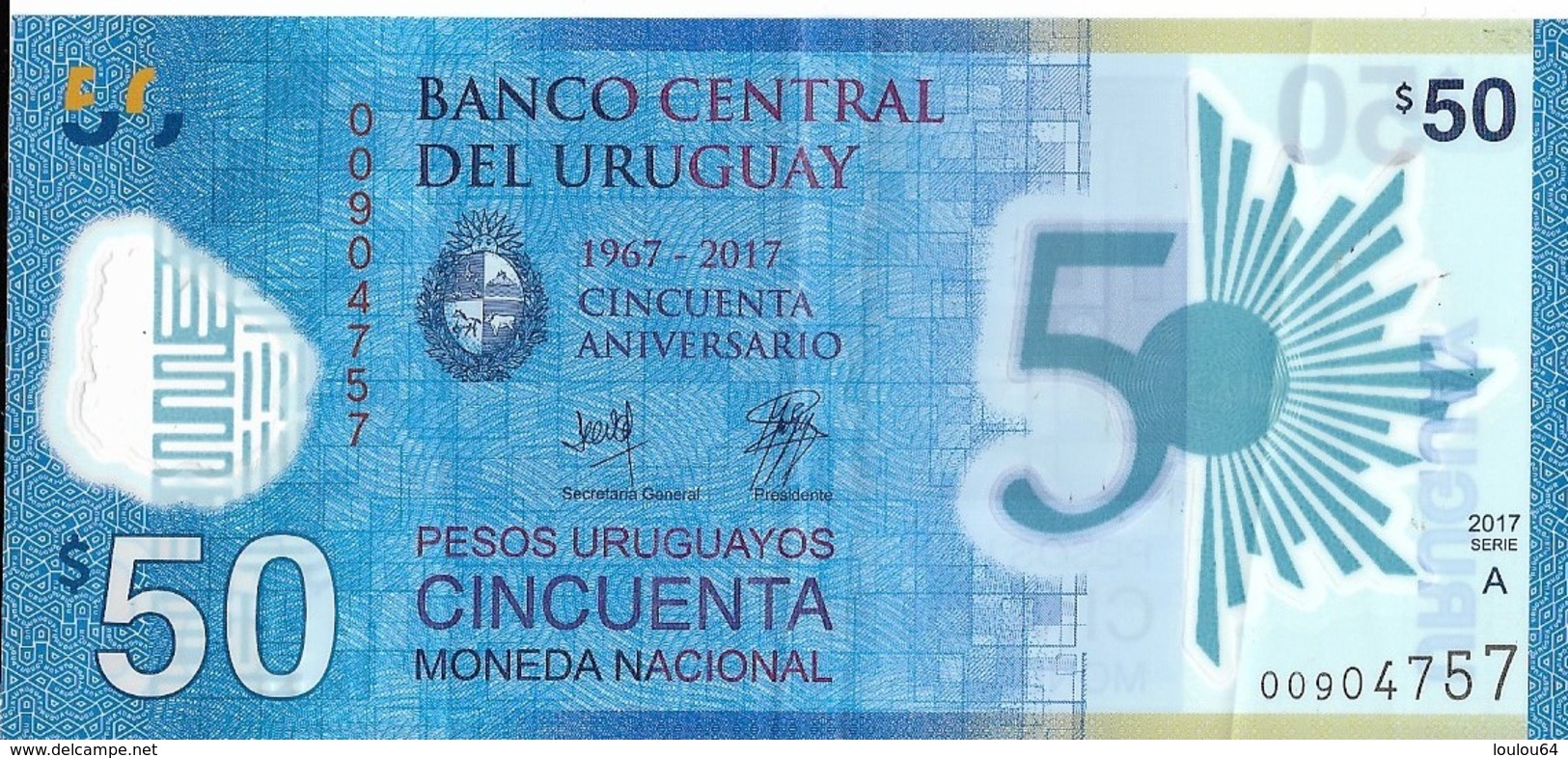 Uruguay - 50 Pesos 2017 - Série A - N° 00904757 - Neuf Avec Légère Pliure - - Uruguay