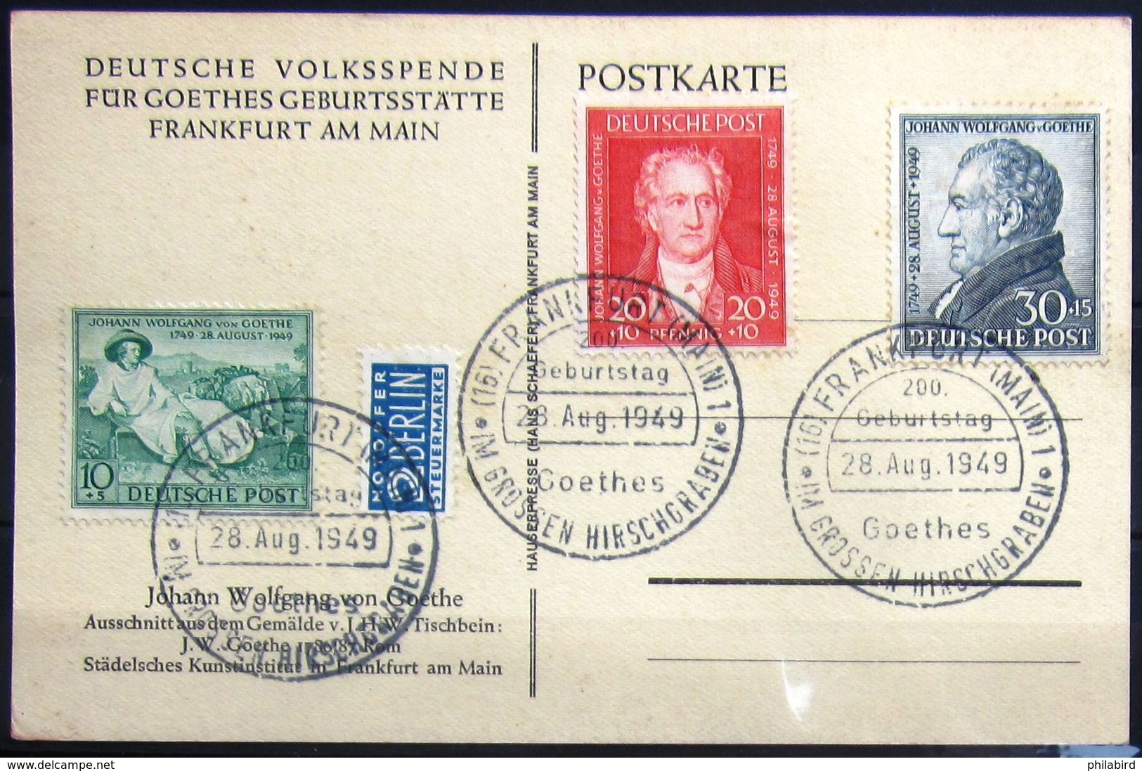 ALLEMAGNE Zone Anglo-Américaine                       Carte 1° Jour                      GOETHE - Other & Unclassified