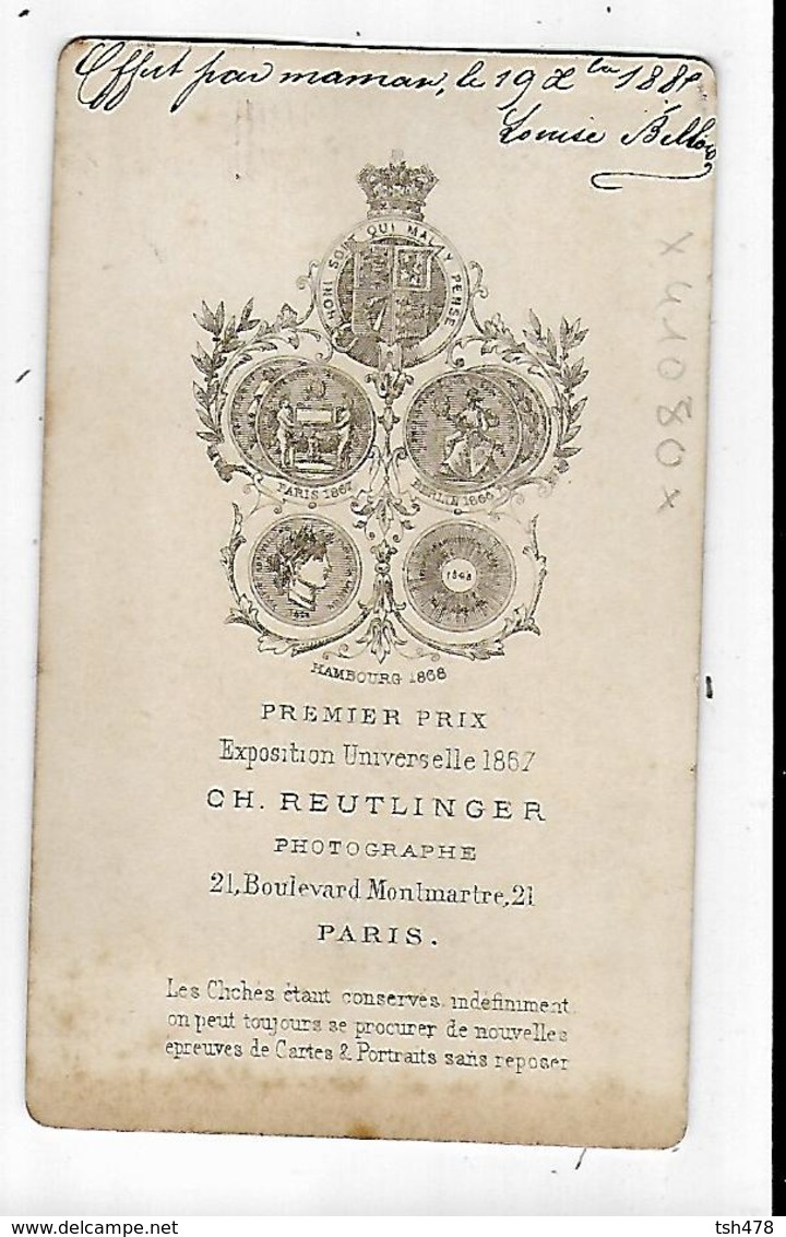 MINI-PHOTO----Portrait De Femme---photographie CH. REUTLINGER 21 Boulevard Montmarte  PARIS--voir 2 Scans - Personnes Anonymes