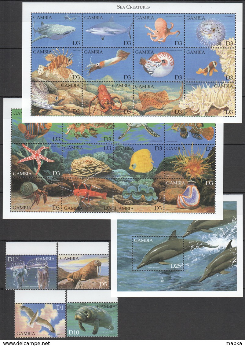 WW595 !!! ONLY ONE IN STOCK GAMBIA MARINE LIFE SEA CREATURE #3240-68 MICHEL 24,5 EURO 2SH+BL+SET MNH - Meereswelt