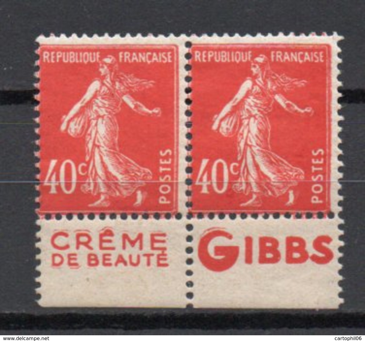 - FRANCE 2 X 194b Neufs ** MNH - 40 C. Vermillon Semeuse Camée AVEC BANDE PUB - Cote 22 EUR - - 1906-38 Semeuse Camée