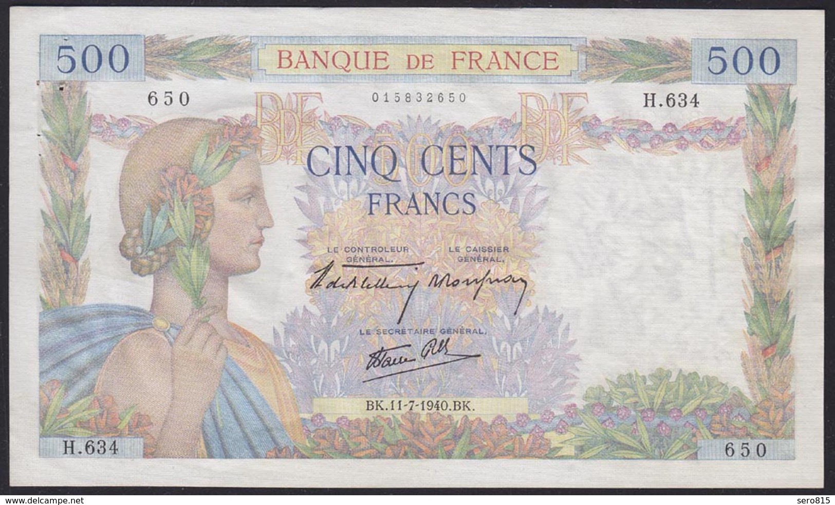 Frankreich - France 500 Francs Banknote 11-7-1940 XF Pick 94a   (12346 - Sonstige & Ohne Zuordnung