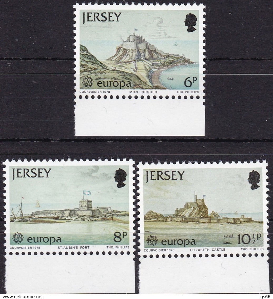 Cept, 1978, Jersey,  Mi.Nr.  177/79, MNH **,  Europa: Baudenkmäler. - 1978