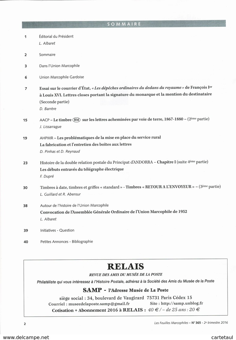 FEUILLES MARCOPHILES N° 365 Courrier D'Etat, Boîtes Mobiles, Andorre, RETOUR A L'ENVOYEUR 3è Part.... TTB état - Français (àpd. 1941)