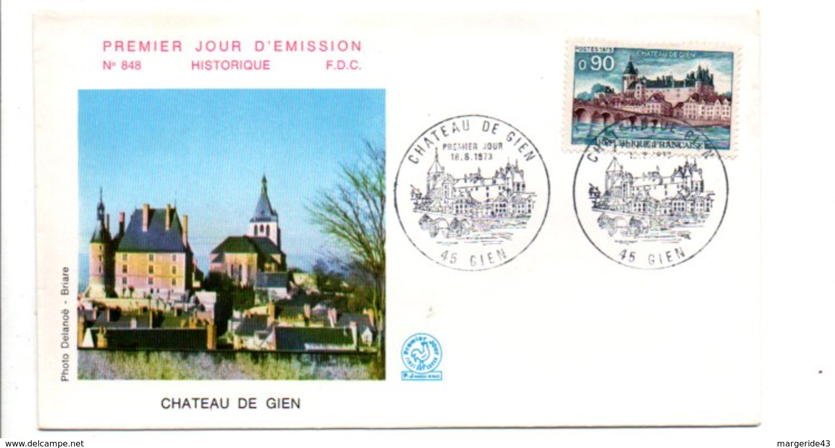 FDC 1973 CHATEAU DE GIEN - 1970-1979