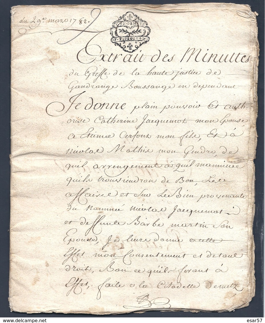 Très Bel Acte Notarié De Partage Du 29 Mars 1782 Secteur De Thionville - Gandrange Boussange 20 Pages - Manuscrits