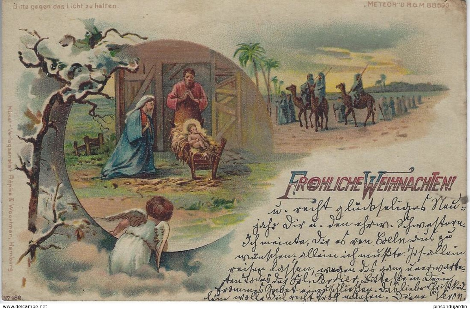 FROHLICHE WEIHNACHTEN - Naissance De Jésus - Meteor DRGM 88690 Voyagé 1899 Vers Membach (Eupen) - Jésus