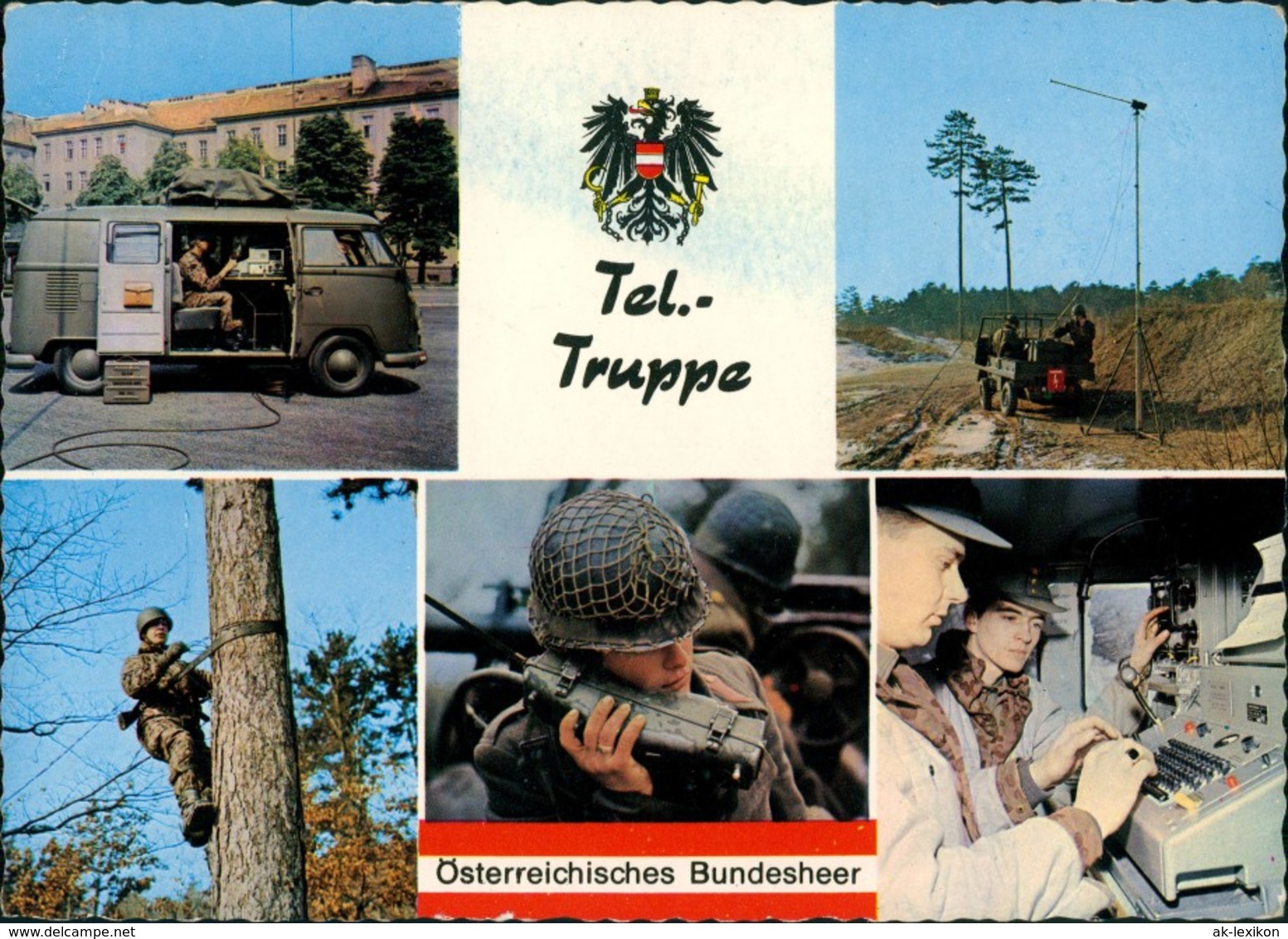 Ansichtskarte  Österreichisches Bundesheer Tel.-Truppe Ua. Im VW Bulli 1970 - PKW