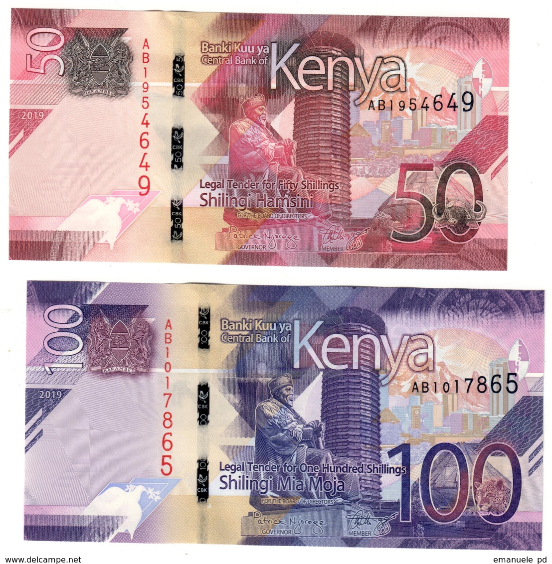 Kenya Lot Set 50 & 100 Shillings 2019 UNC - Kenia